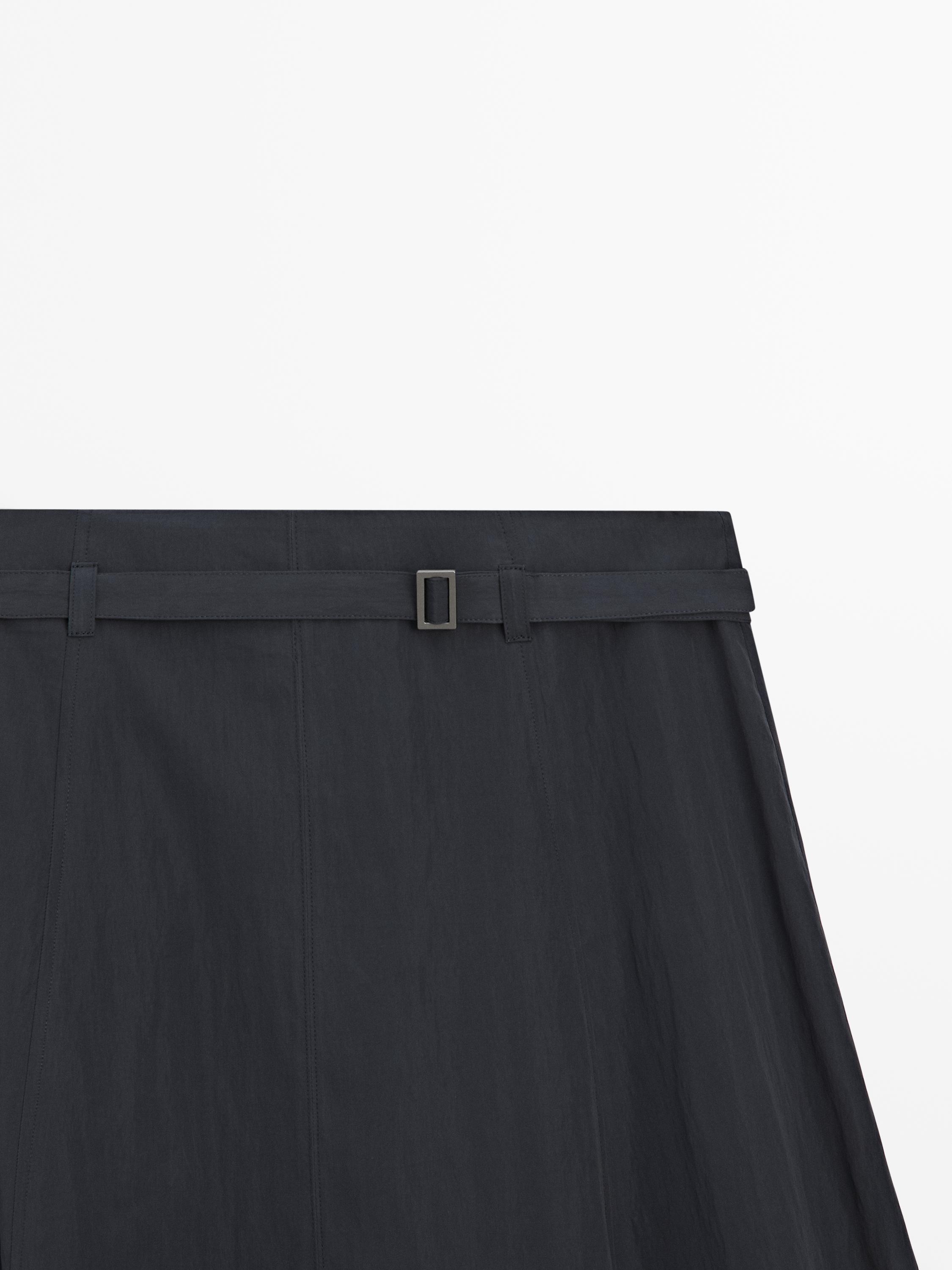 Long skirt with belt detail — GREY BLUE