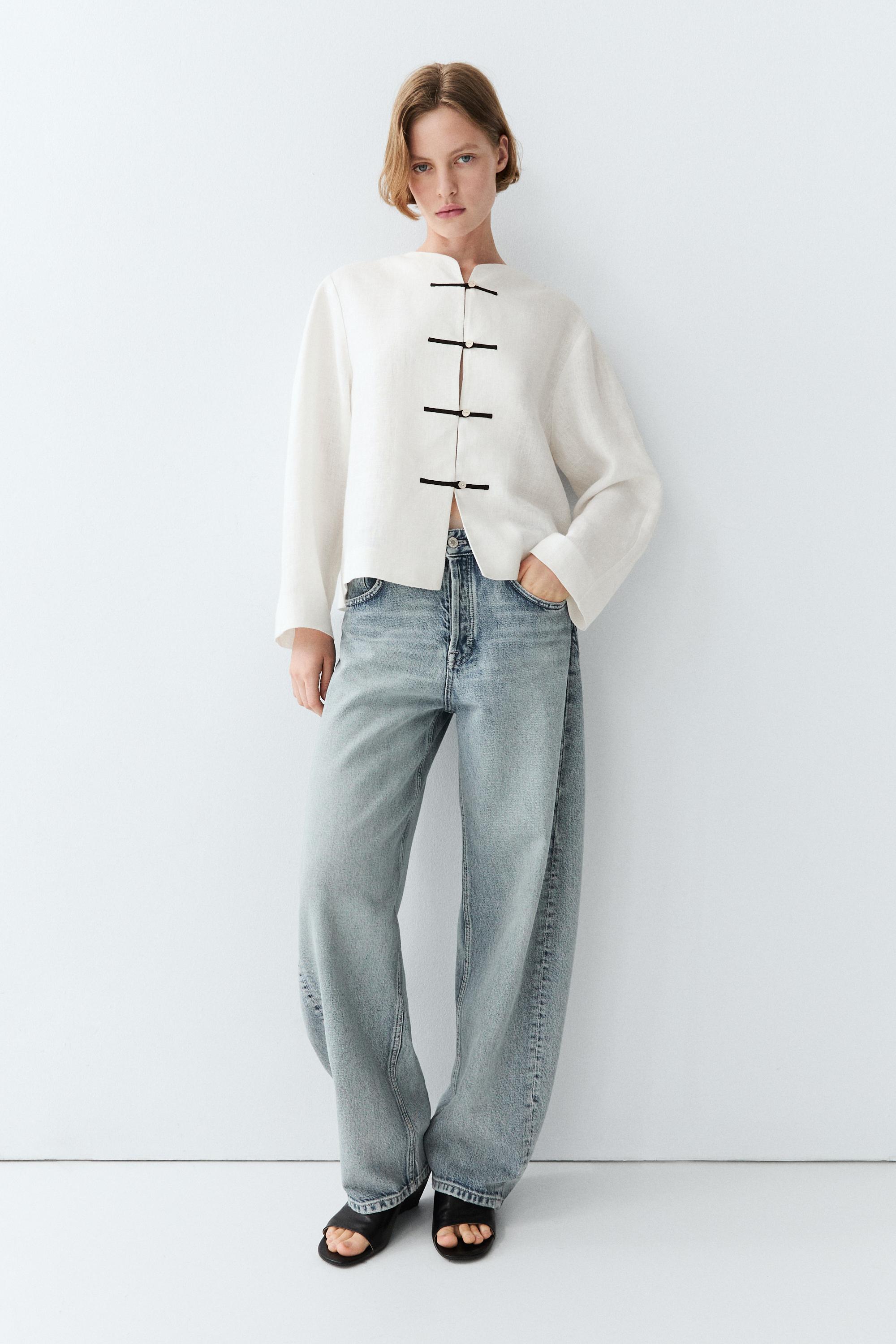 100% linen flowing shirt with button detail — Off white