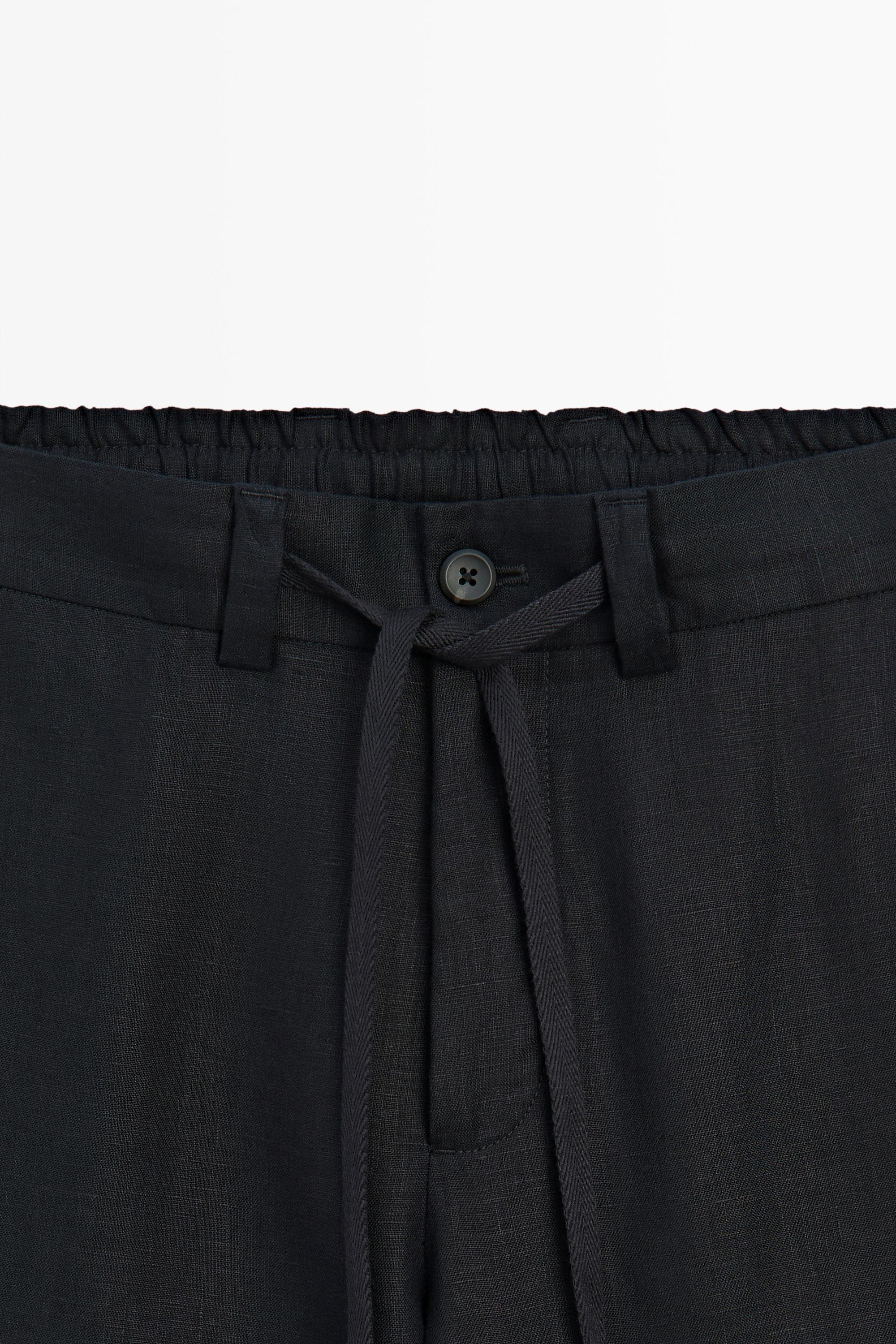 100% linen trousers with elasticated waist — DEEP BLUE