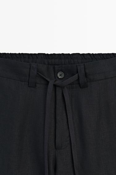 100% linen trousers with elasticated waist — DEEP BLUE 4