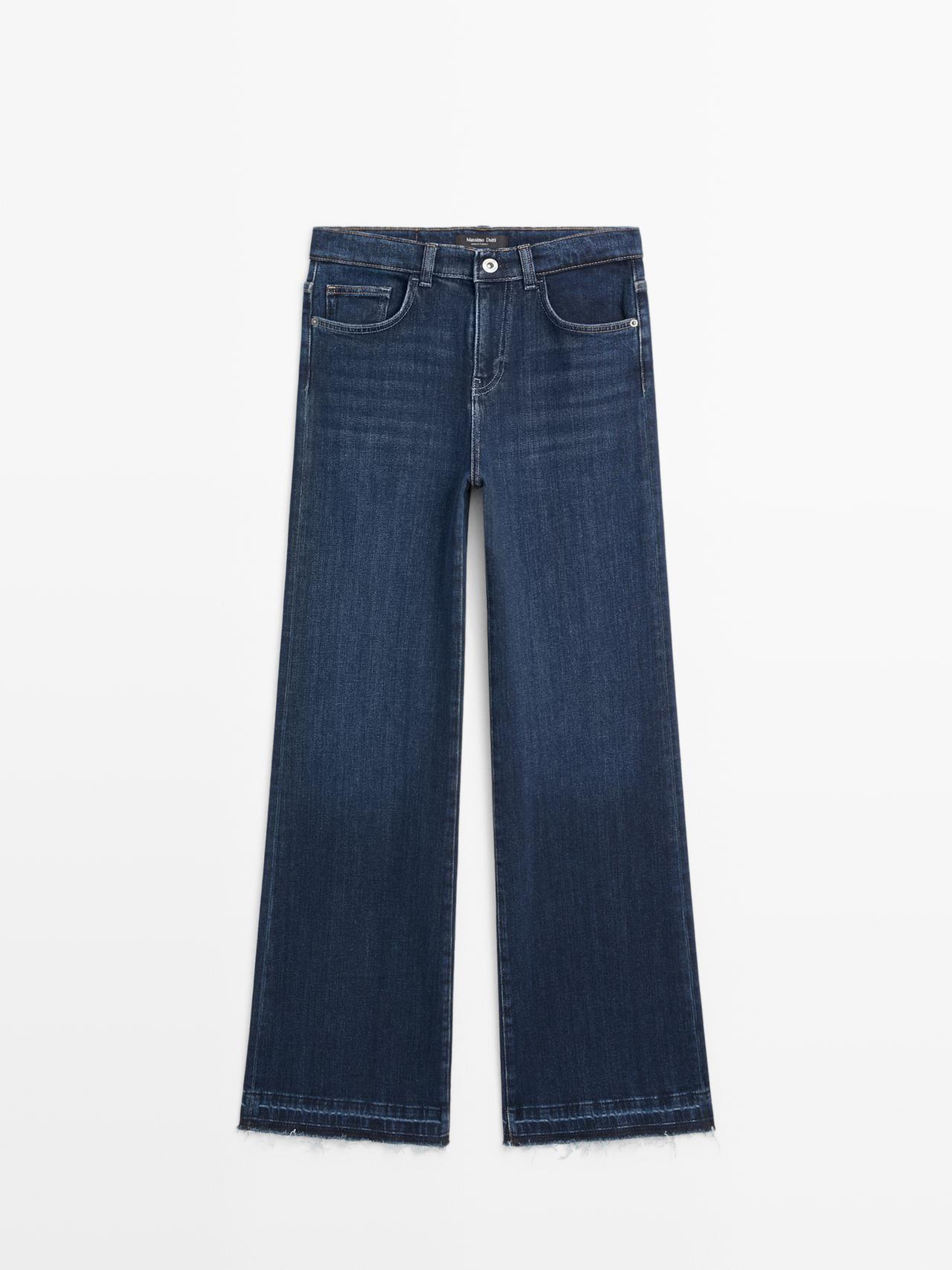 Massimo Dutti - Dame - Mid Waist Trompetbukser I Denim - Mørkeblå - 38
