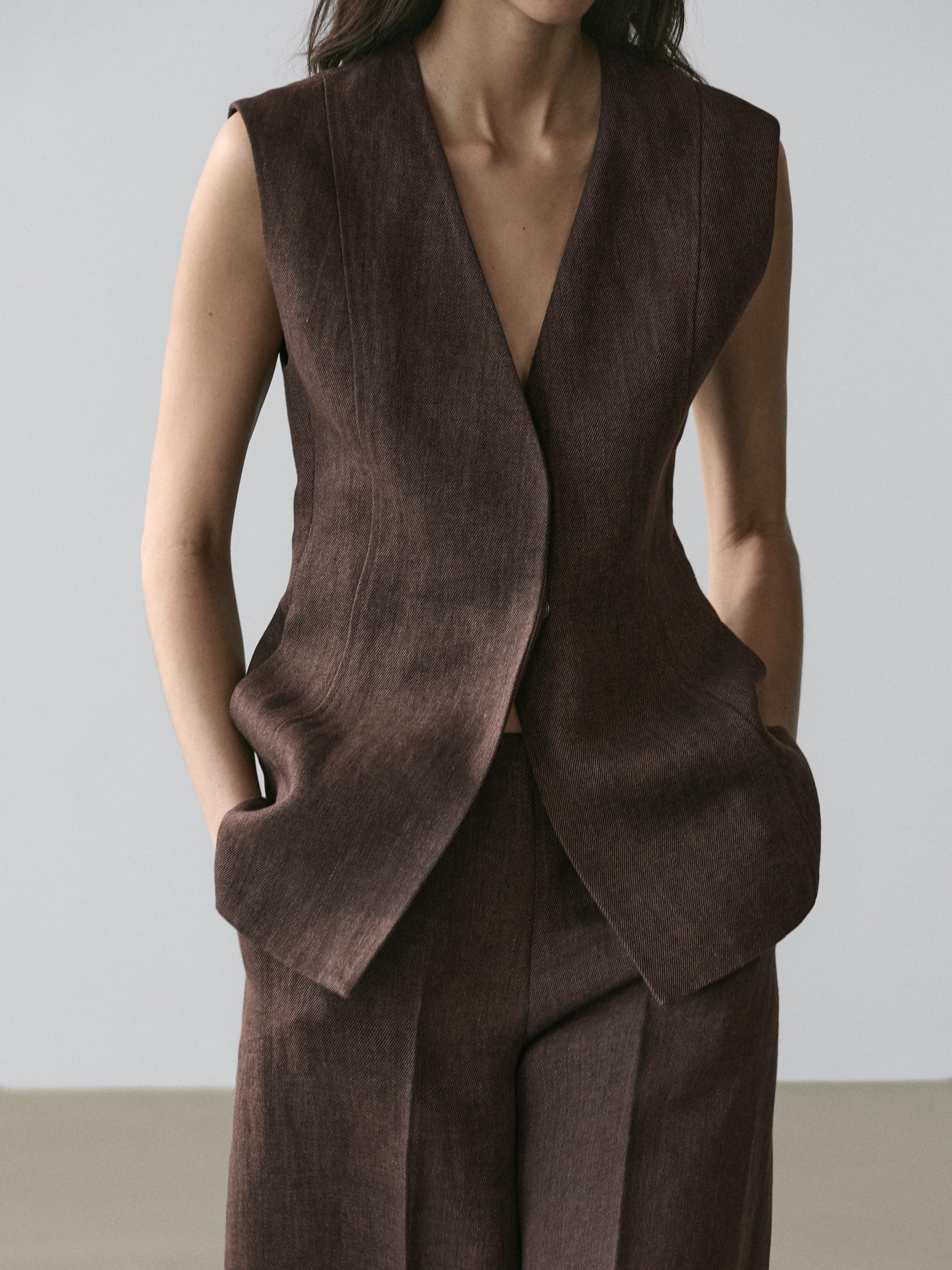 Linen suit waistcoat — BROWN