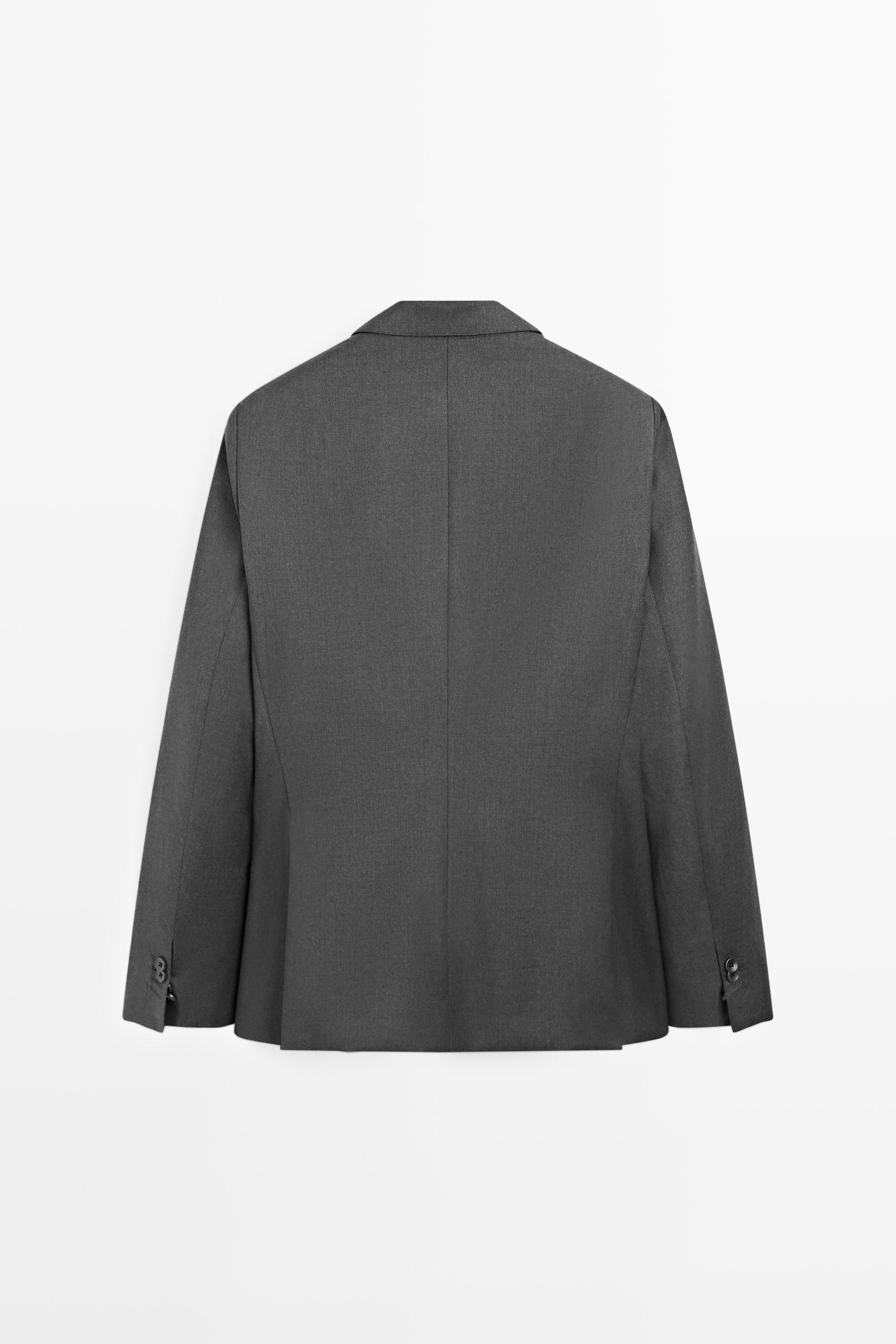 100% cool wool double-breasted suit blazer — GREY