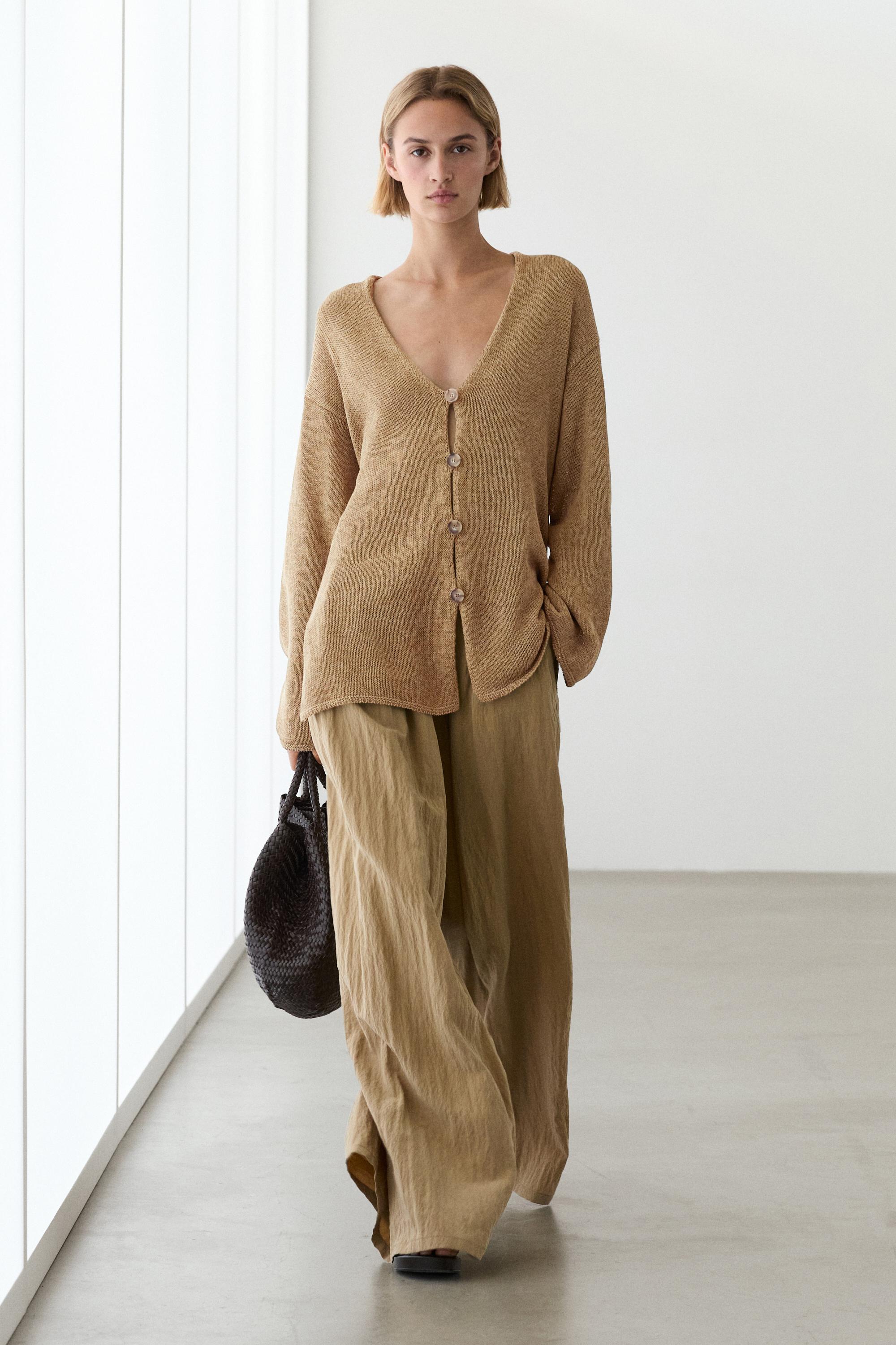 Palazzo trousers with box pleats — CAMEL