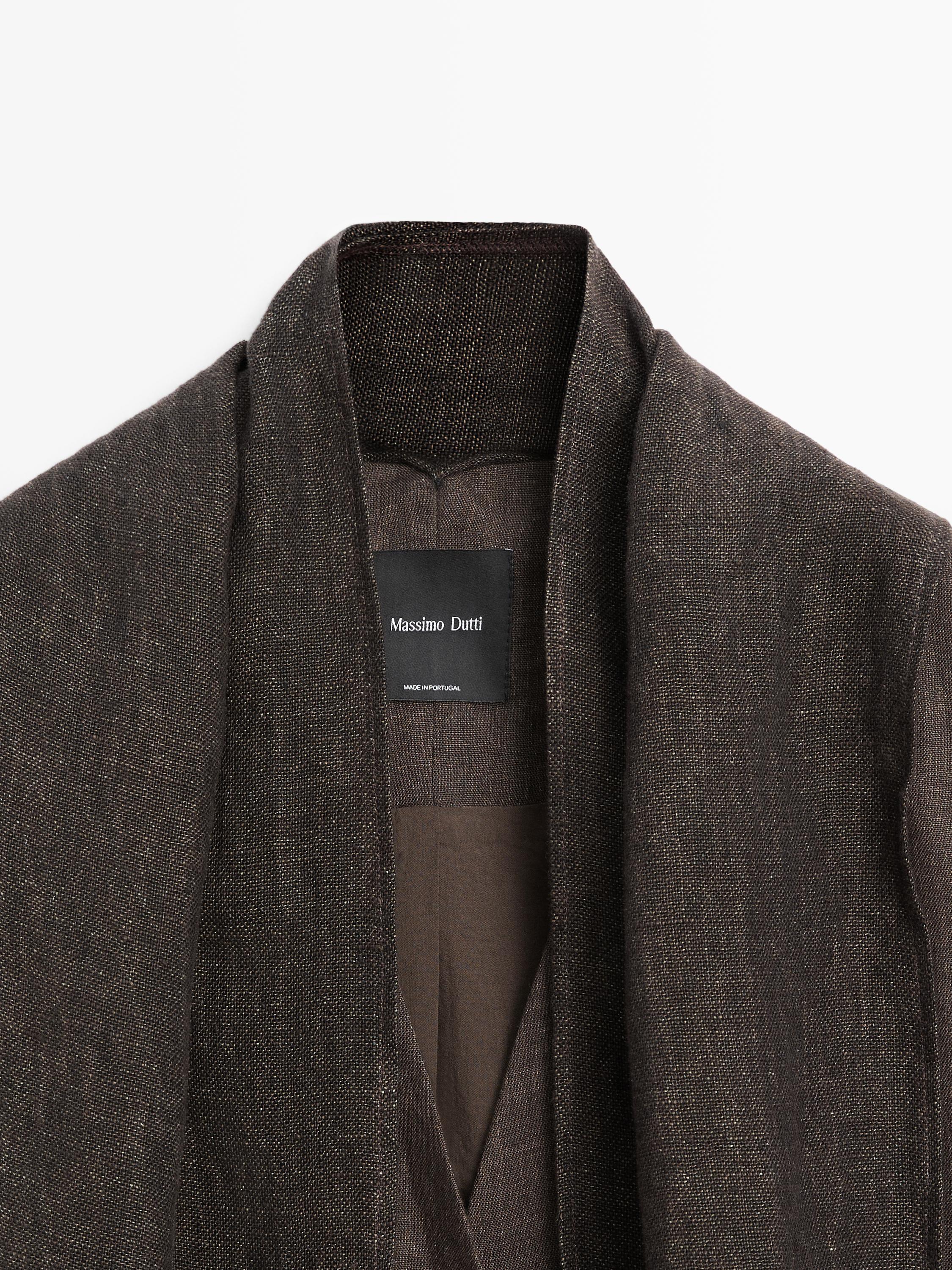 100% linen melange scarf blazer — MOLE BROWN