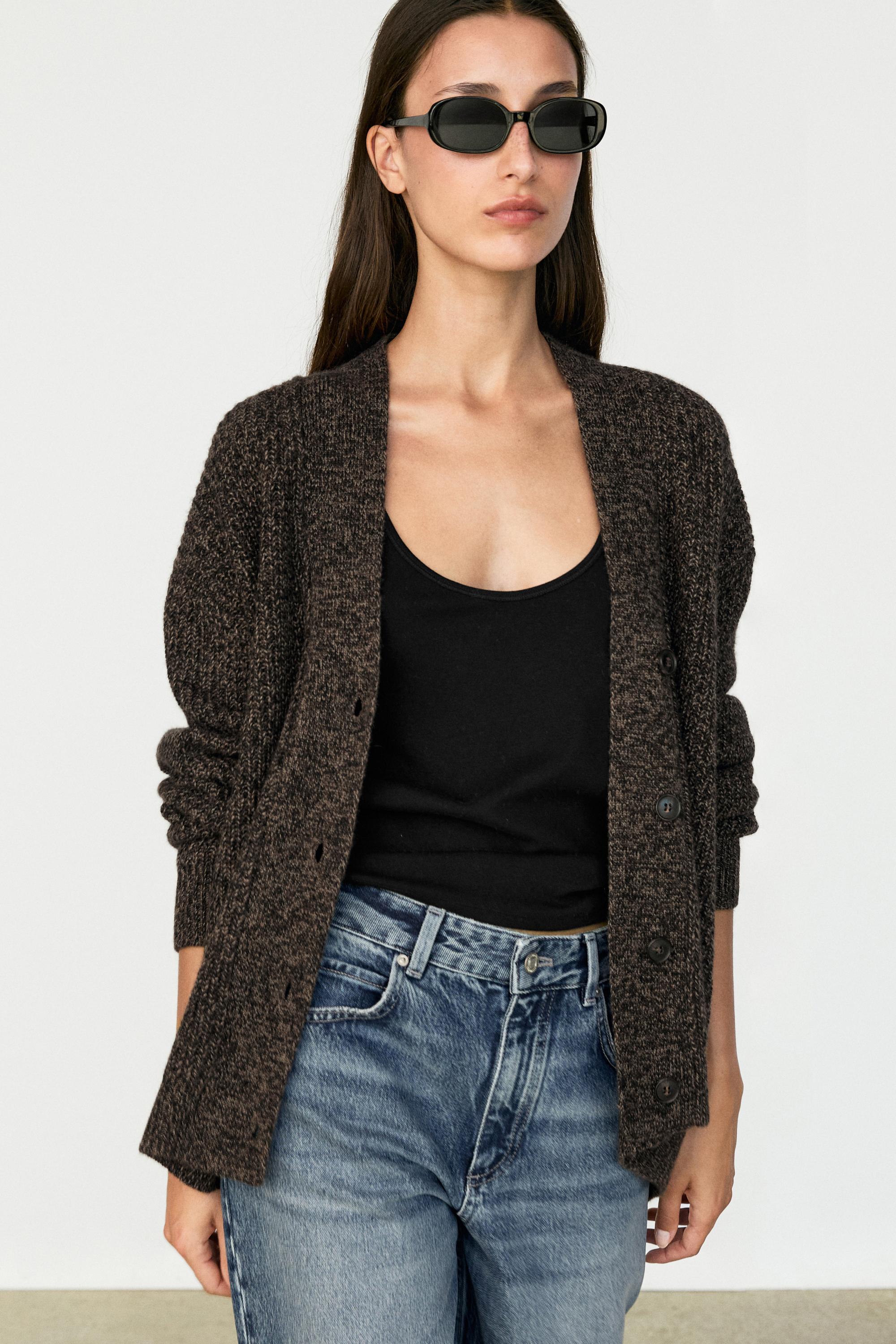 100% cashmere V-neck knit cardigan — MOLE BROWN