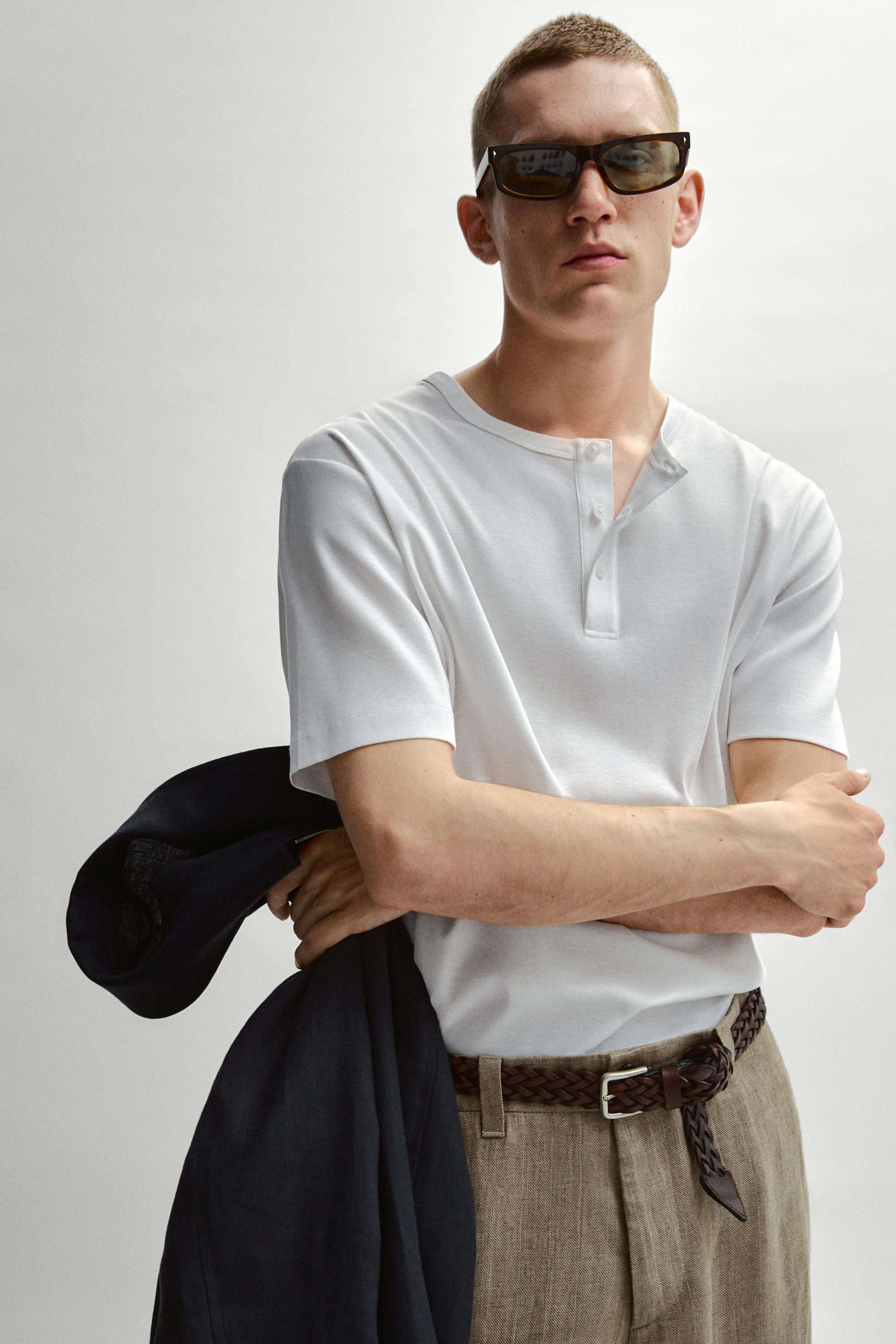 100% cotton henley T-shirt — Off white