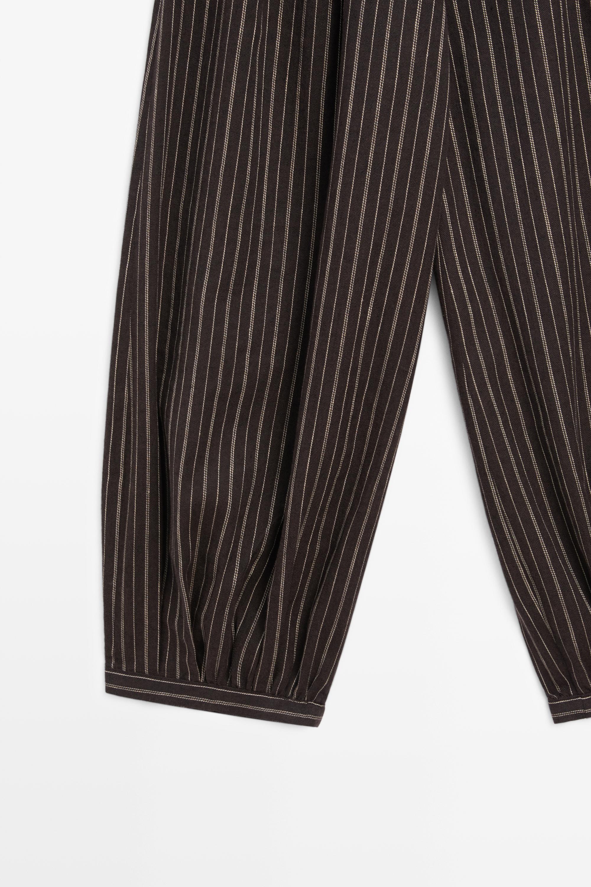 Striped sarouel trousers with cummerbund detail — BROWN