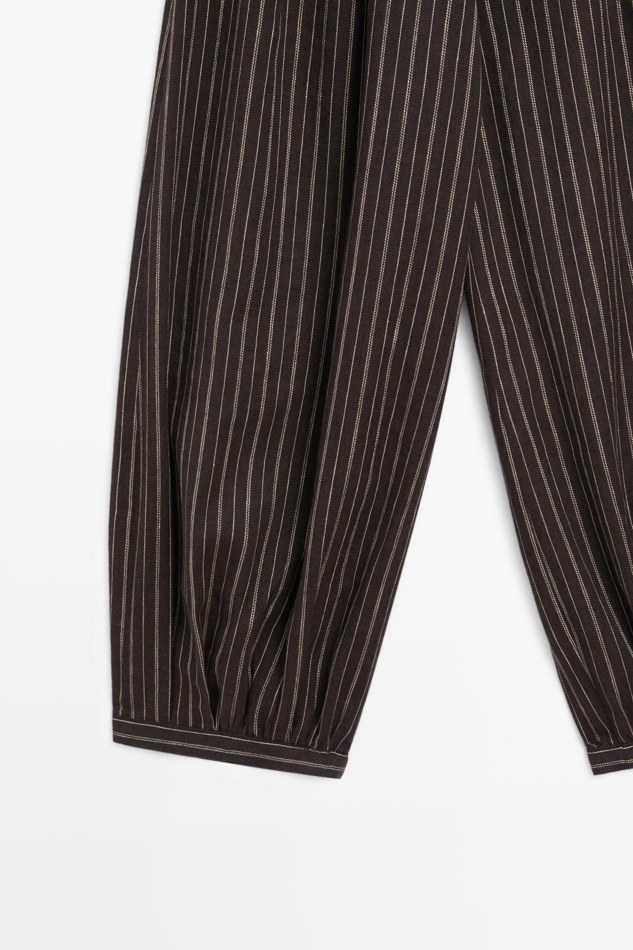 Striped sarouel trousers with cummerbund detail — BROWN