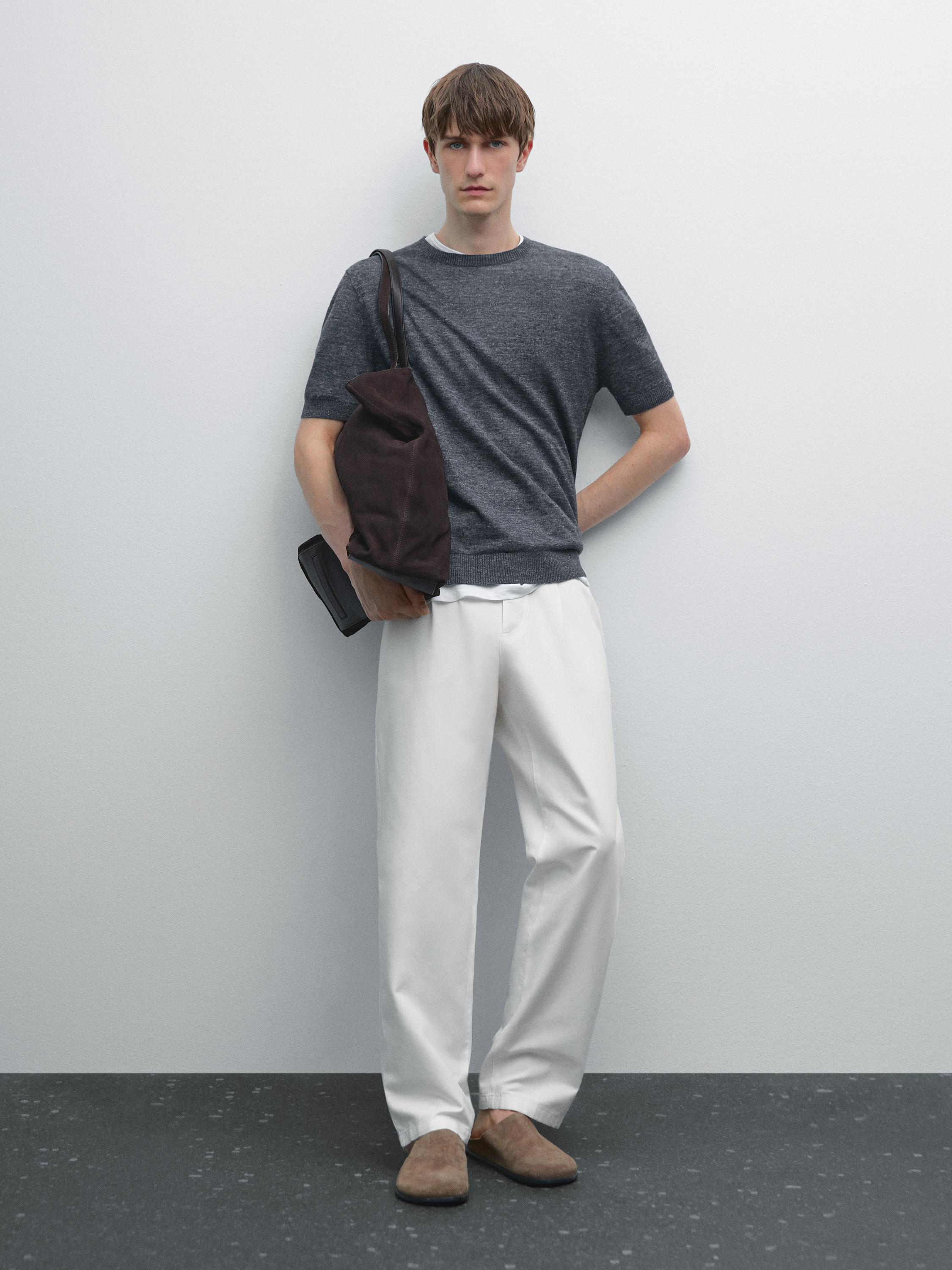 Pull en maille 100 % lin à manches courtes