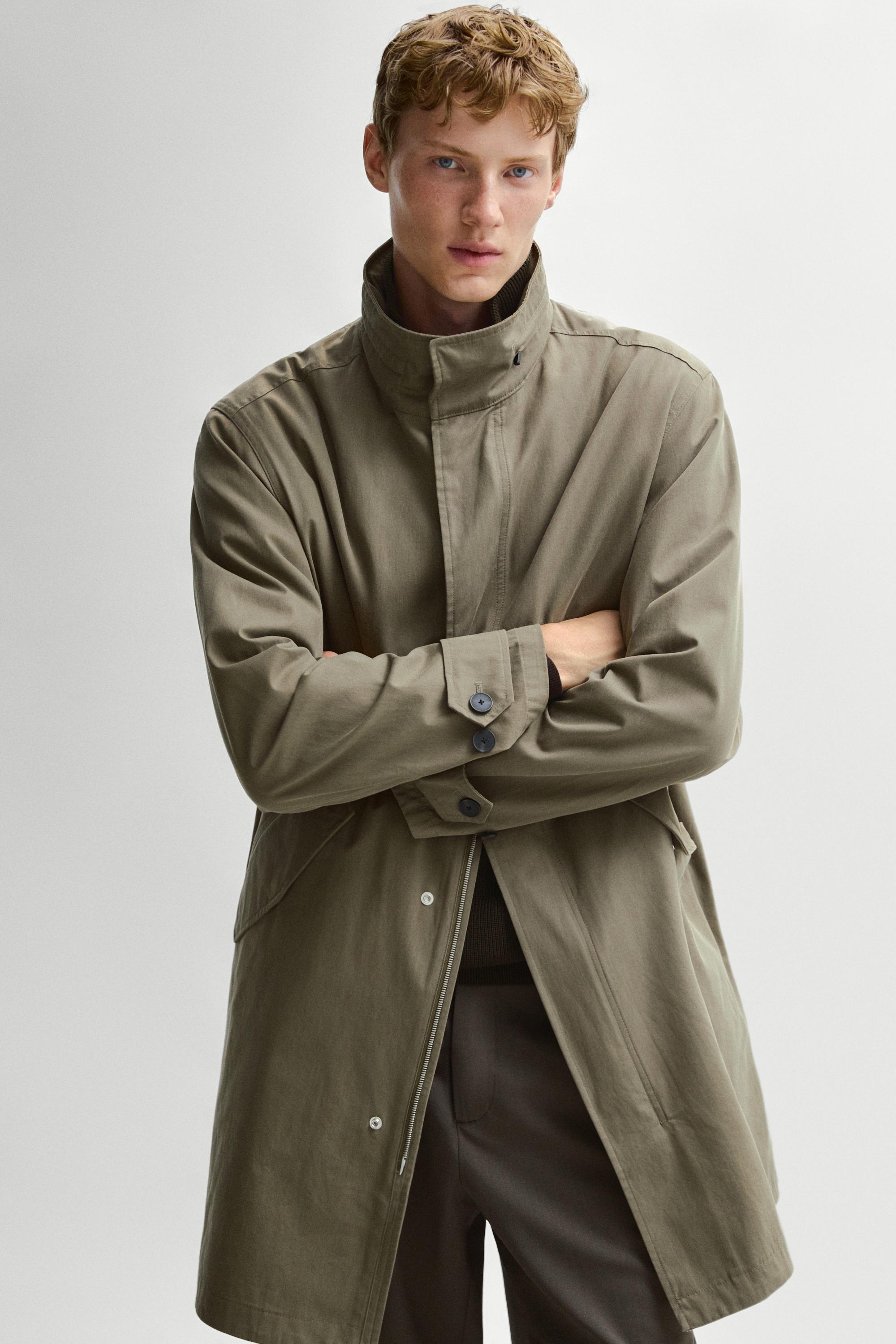 Massimo Dutti %100 Pamuklu dik yaka uzun parka görsel 8