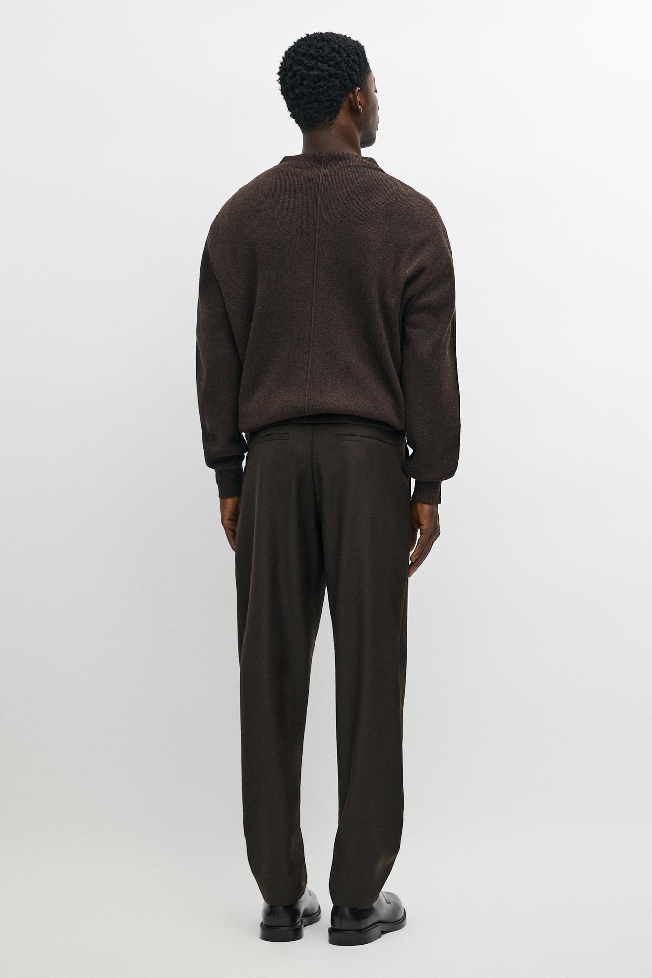 100% Wool Pants with Waist Detail — BROWN
