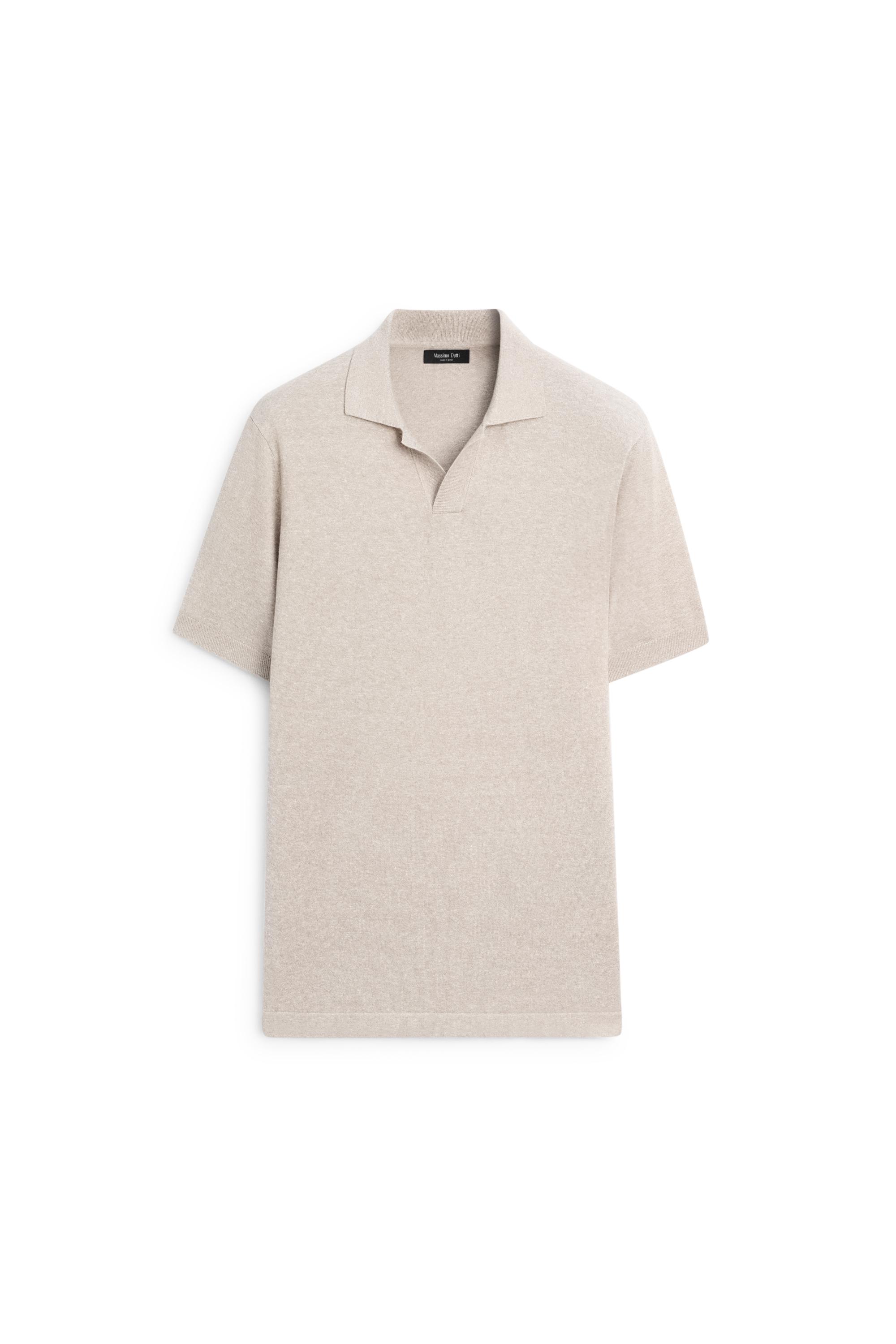 Cotton and linen knit polo sweater — BEIGE