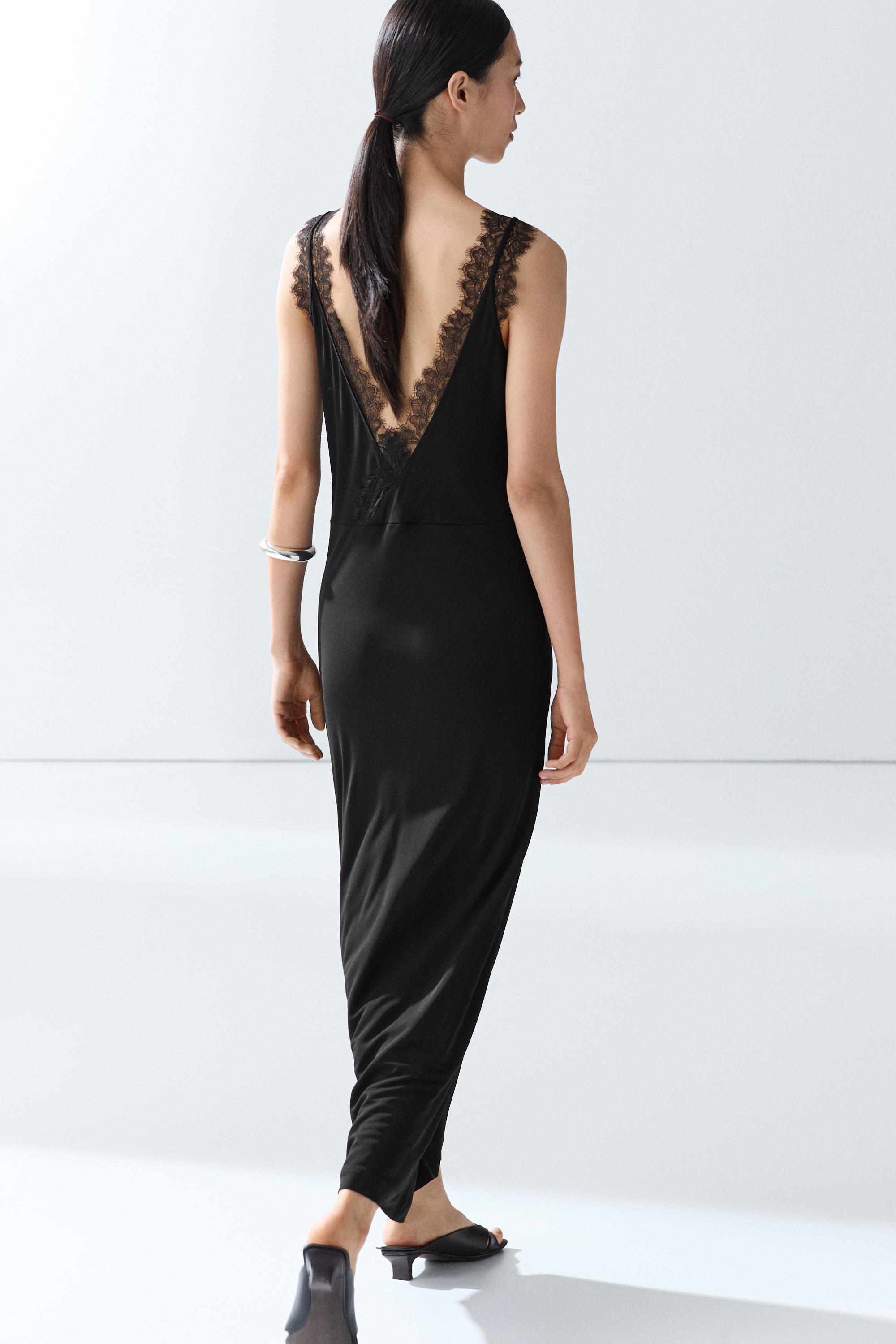 Flowing lingerie midi dress — BLACK