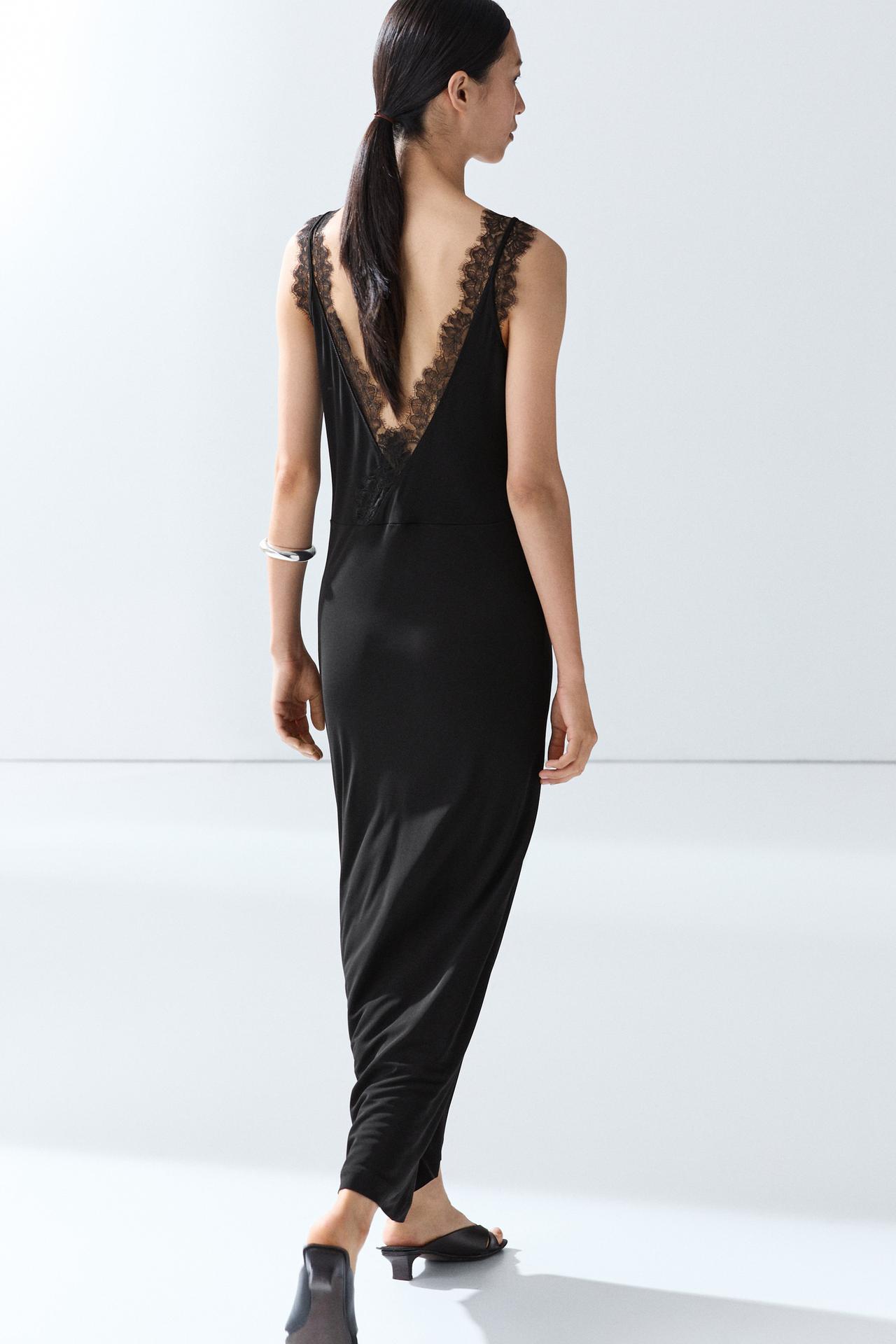 Flowing lingerie midi dress — BLACK