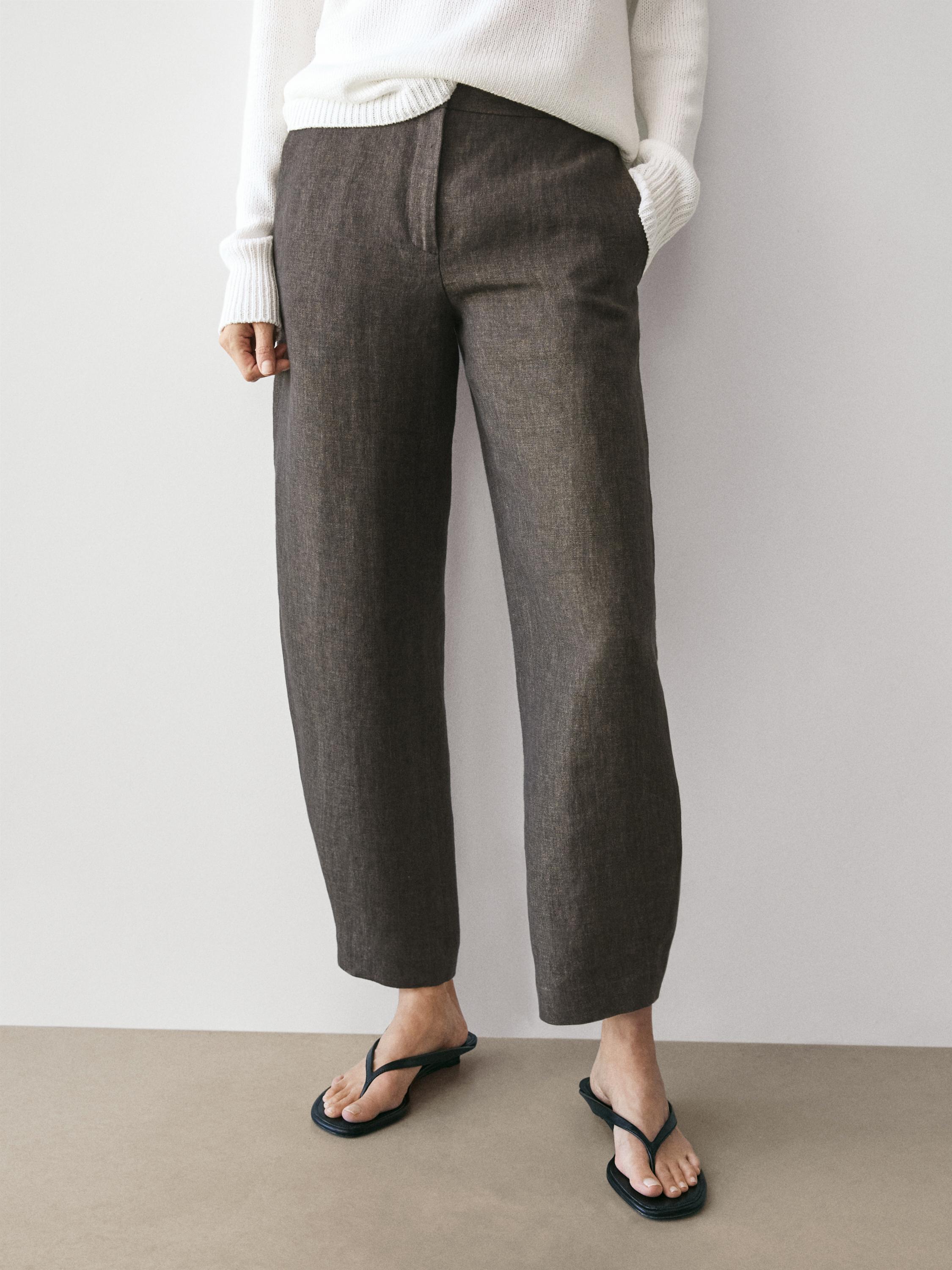 Linen barrel fit trousers — Chocolate