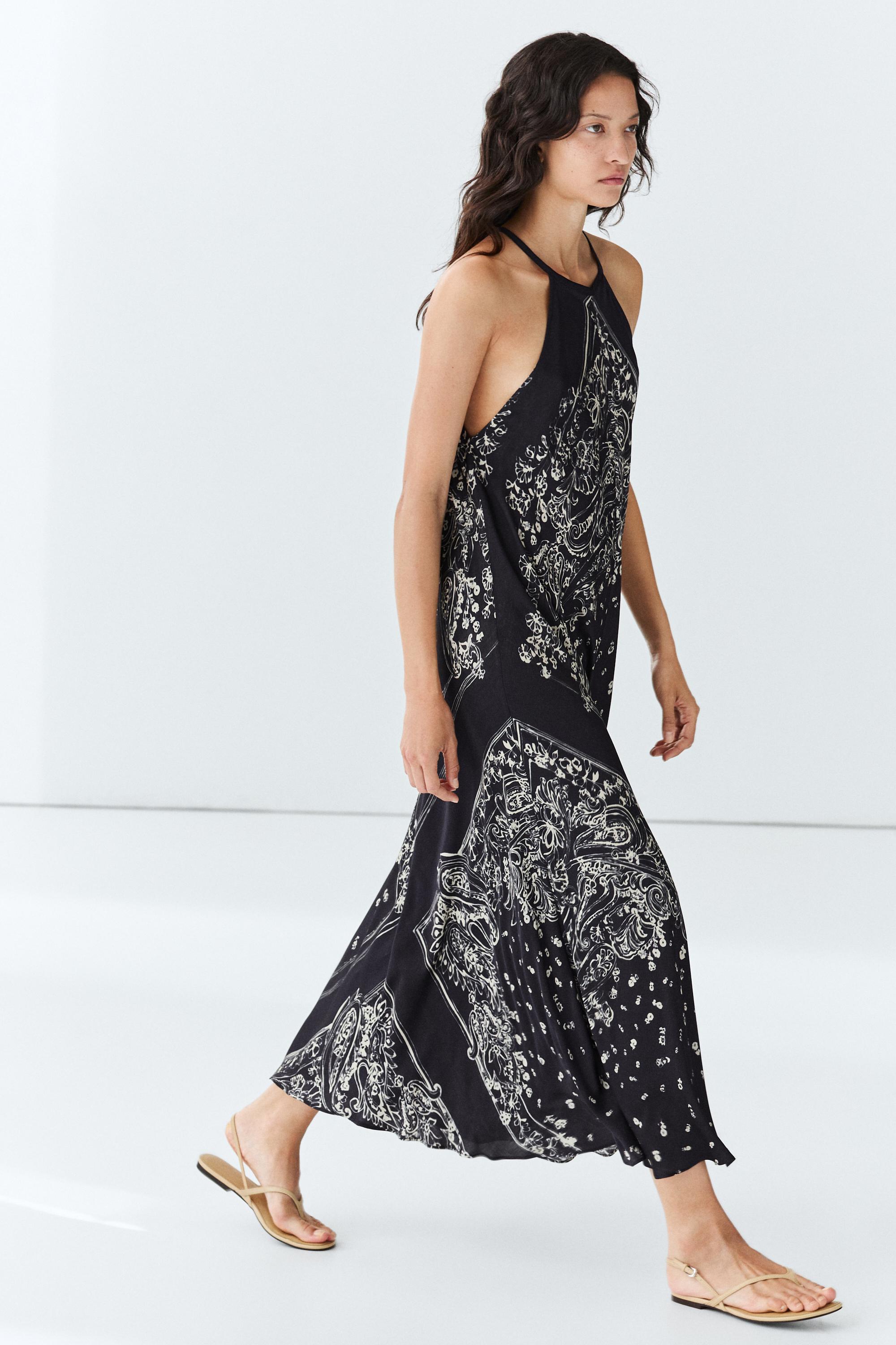 Long flowing paisley halter dress — Blue (alternate view)
