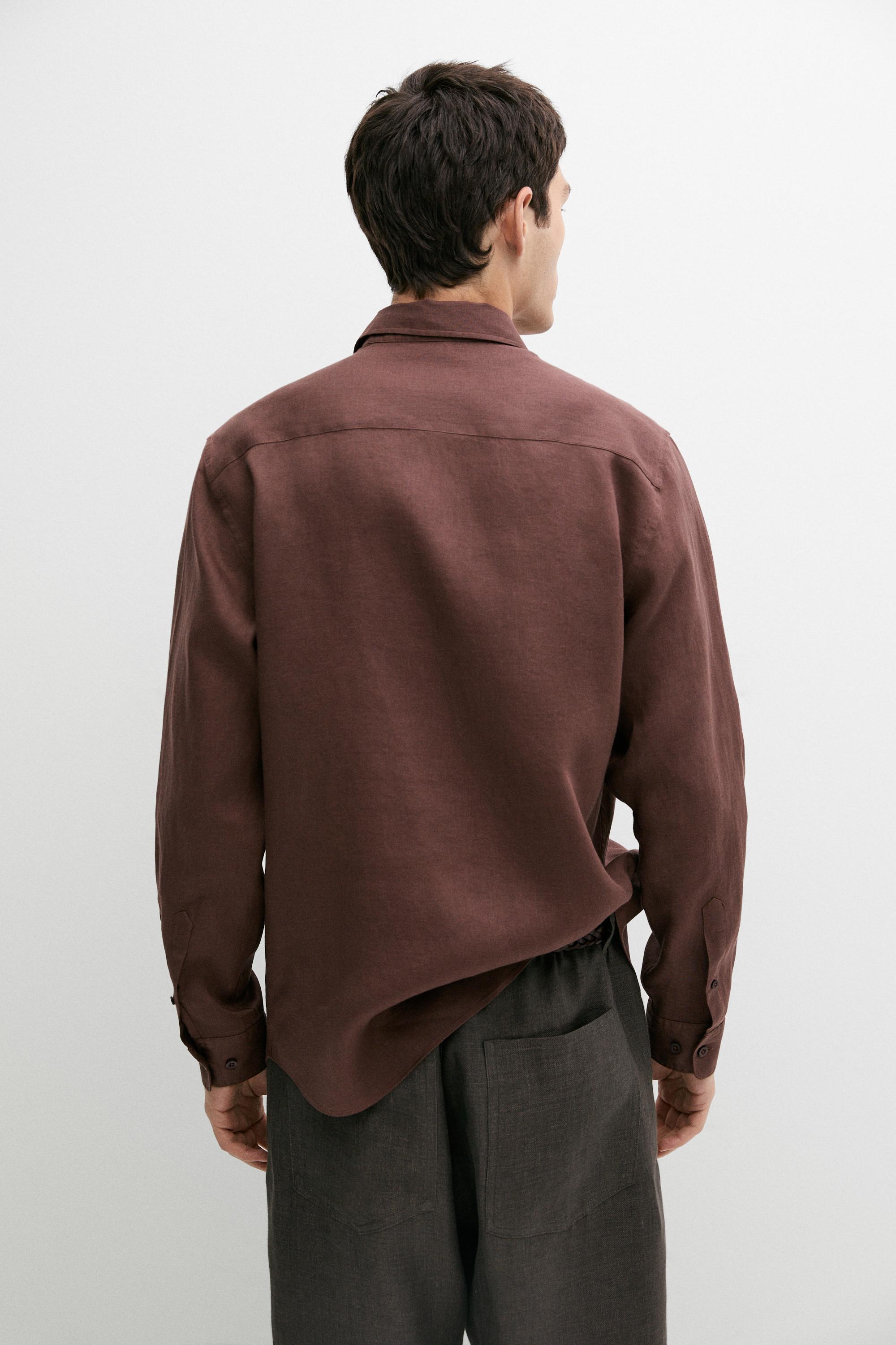 Slim fit 100% linen shirt — DARK MAROON