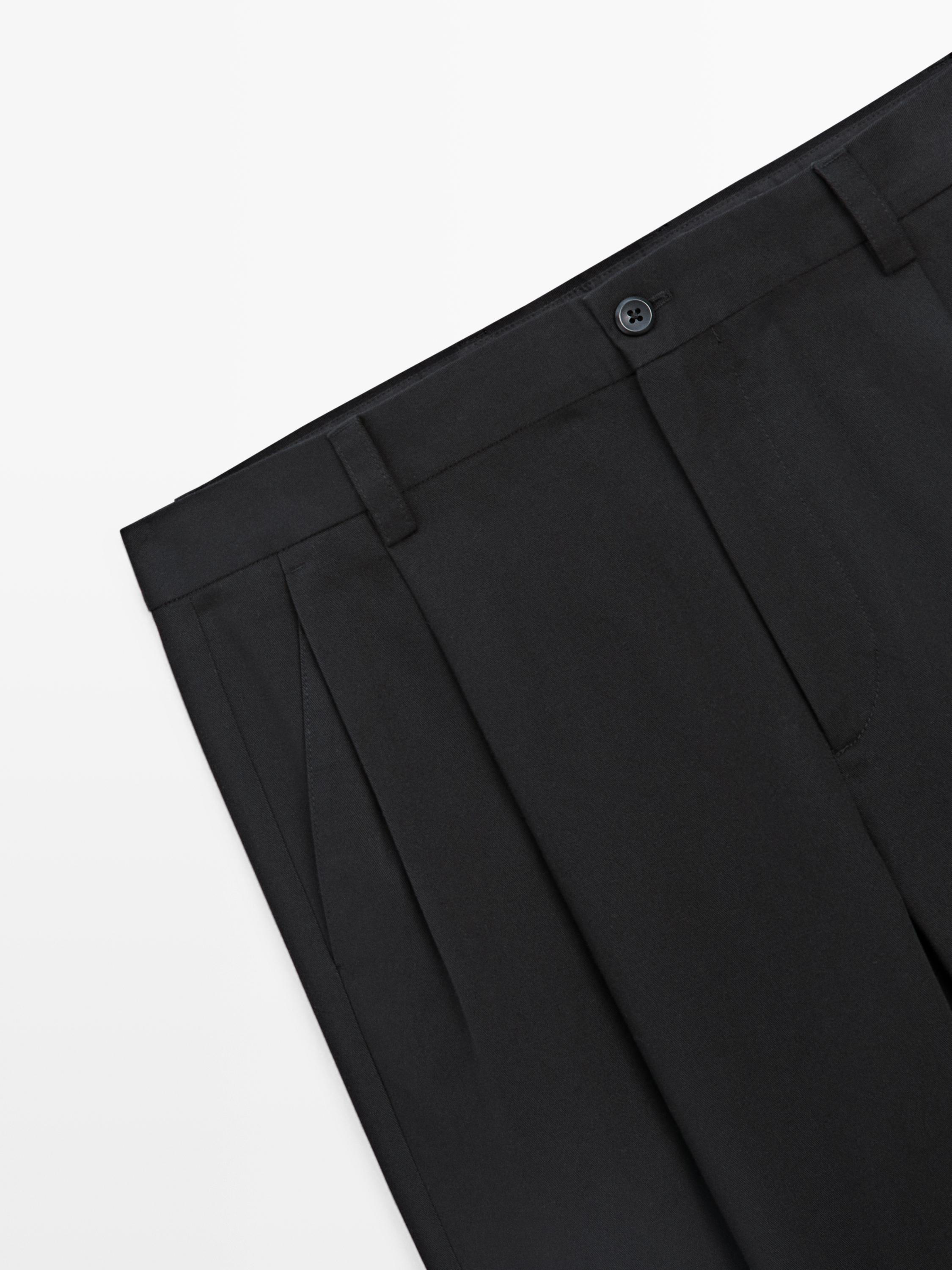 Cotton trousers with darts — NAVY BLUE