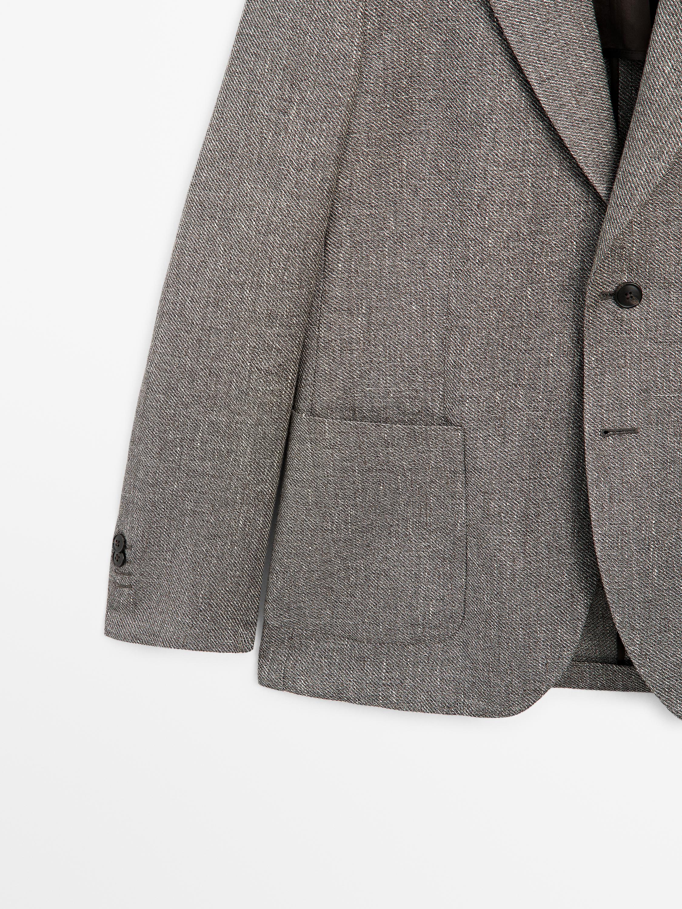 Tailored linen blend herringbone blazer — GREY MARL