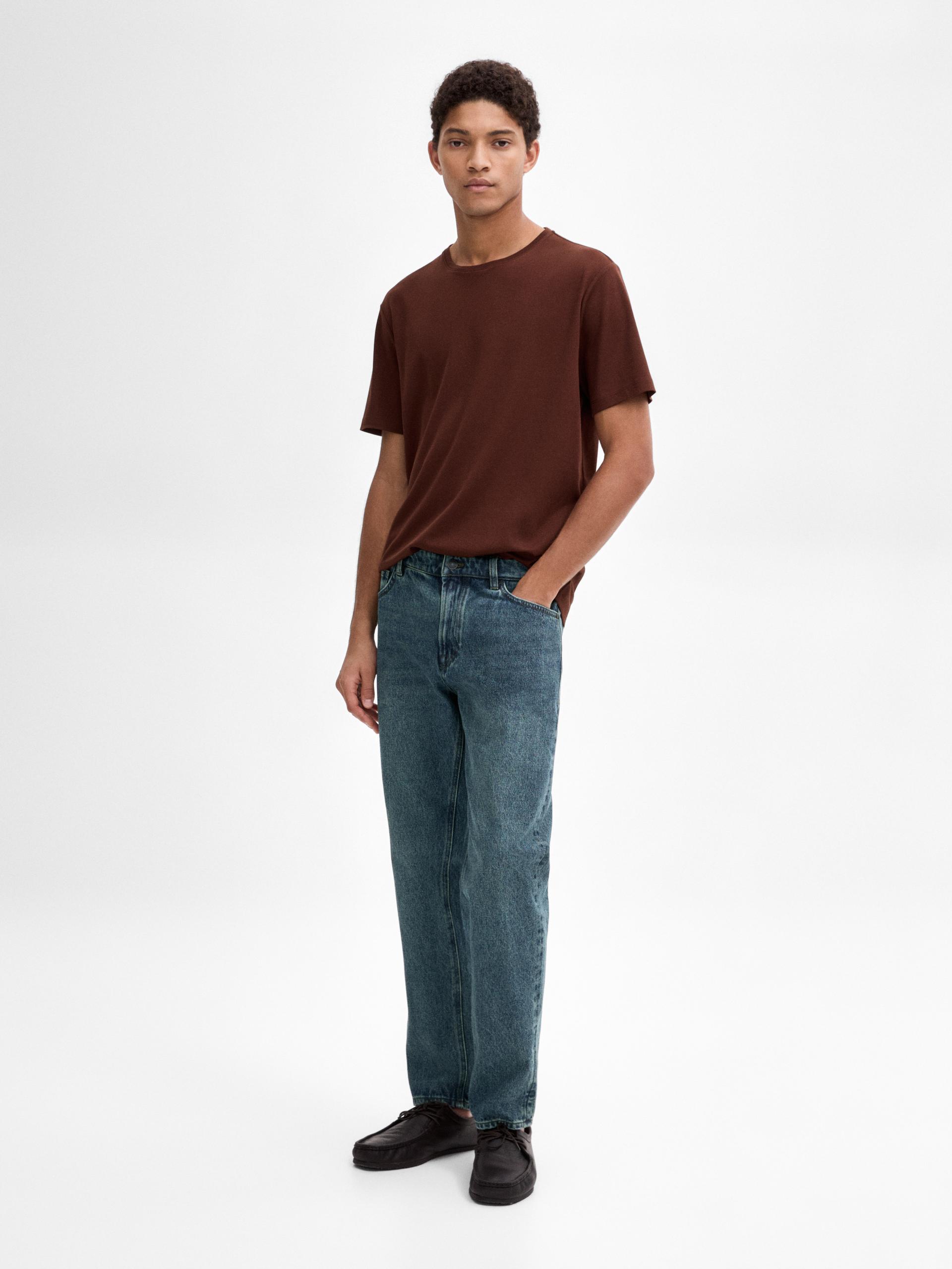 T-Shirt 100 % Coton Mercerisé - Chocolat - S - Massimo Dutti - Homme
