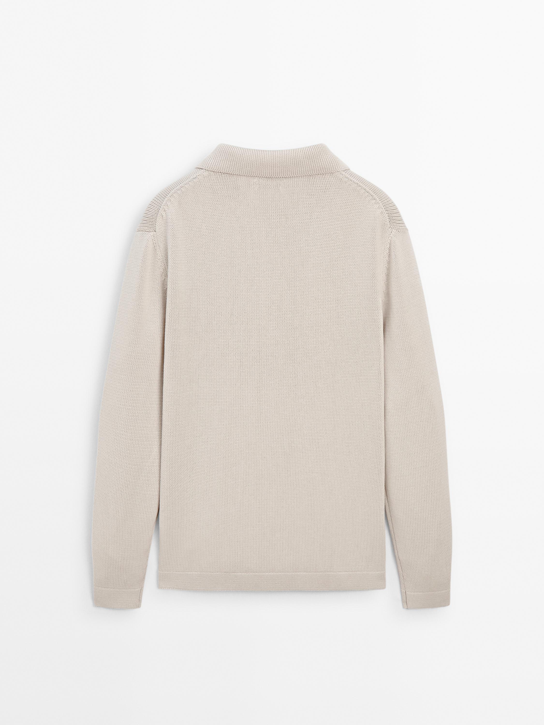 Knit sweater with zip polo collar