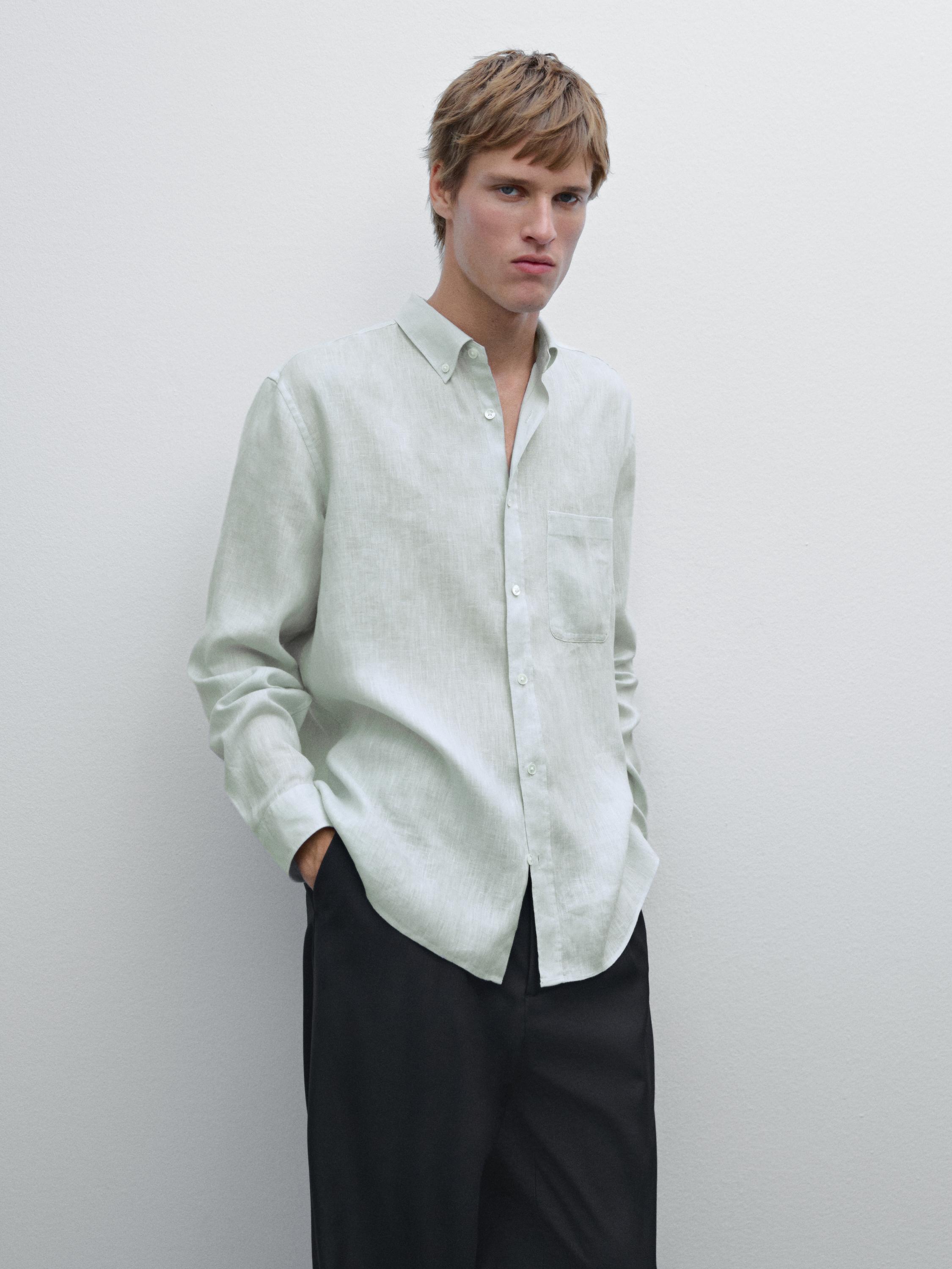 قميص كتان 100% بقصة عادية