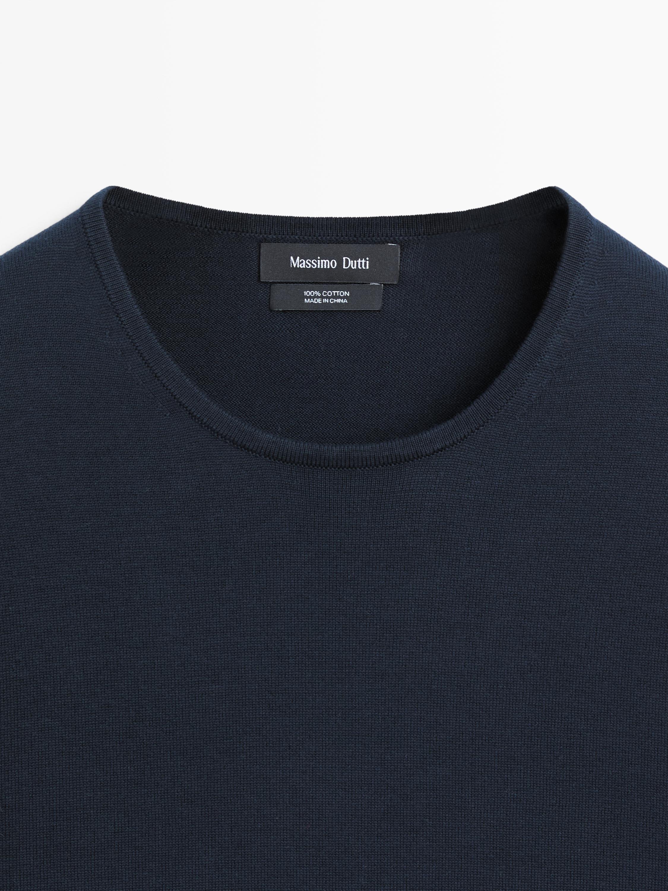 Knit 100% cotton crew neck sweater — NAVY BLUE