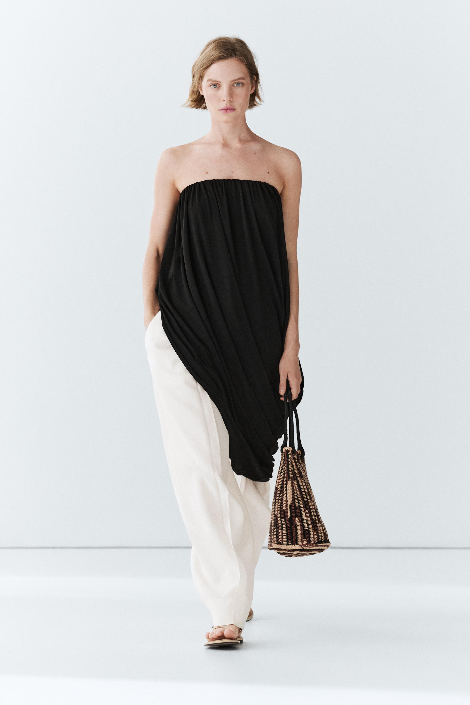 Strapless pleated flowing top