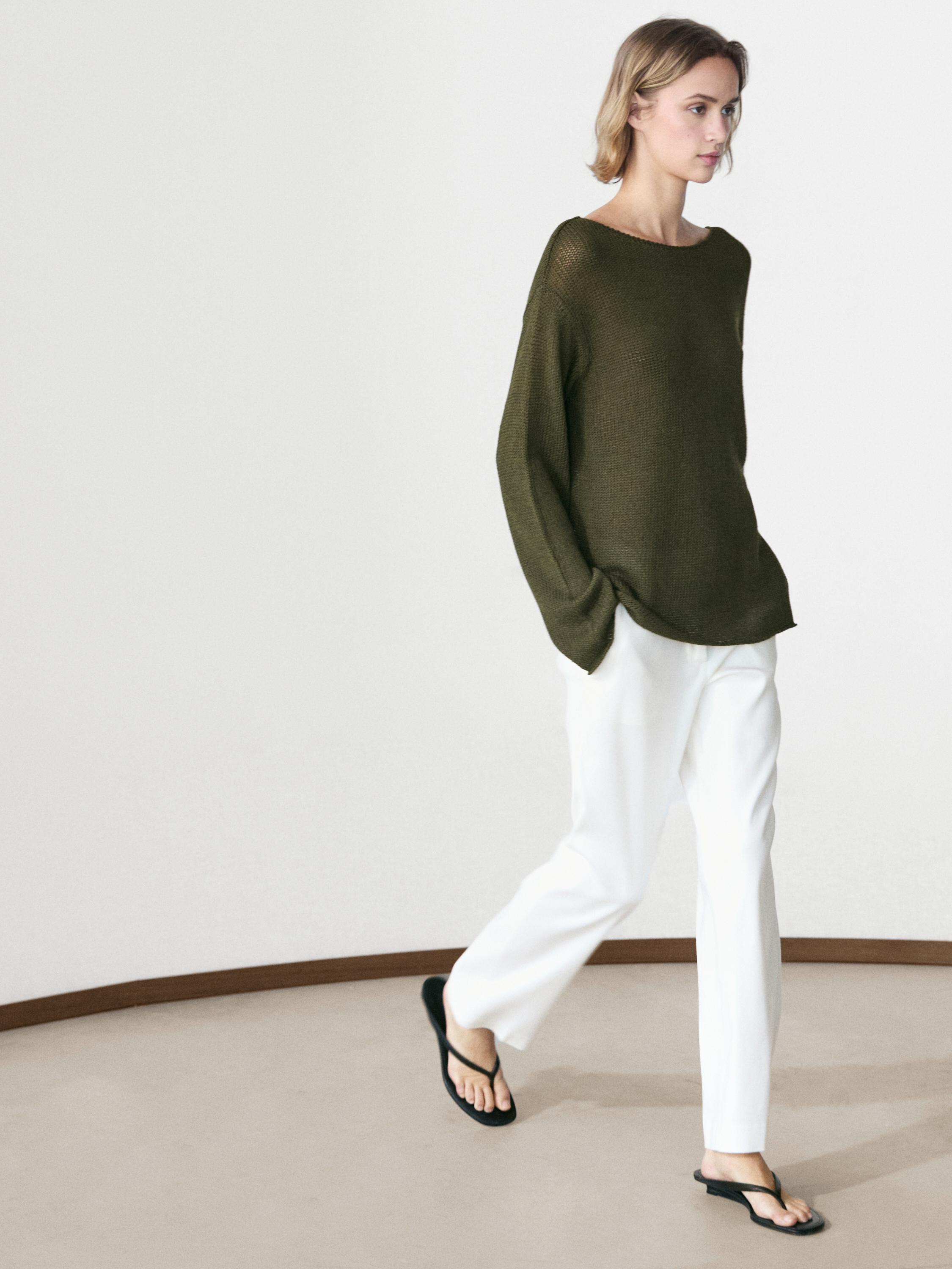 Cotton blend cutwork sweater — DARK GREEN