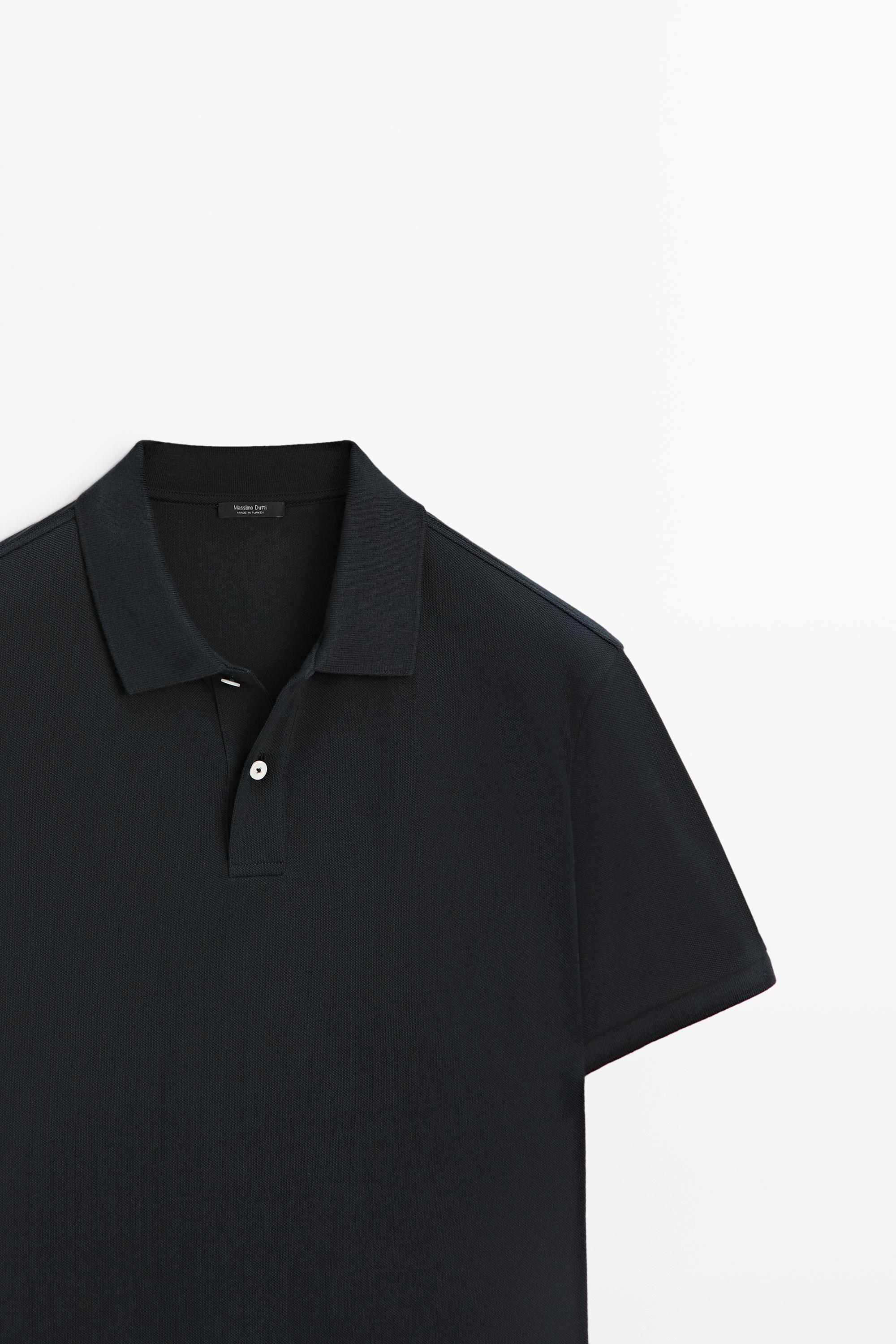 Micro-textured cotton piqué polo shirt — NAVY BLUE