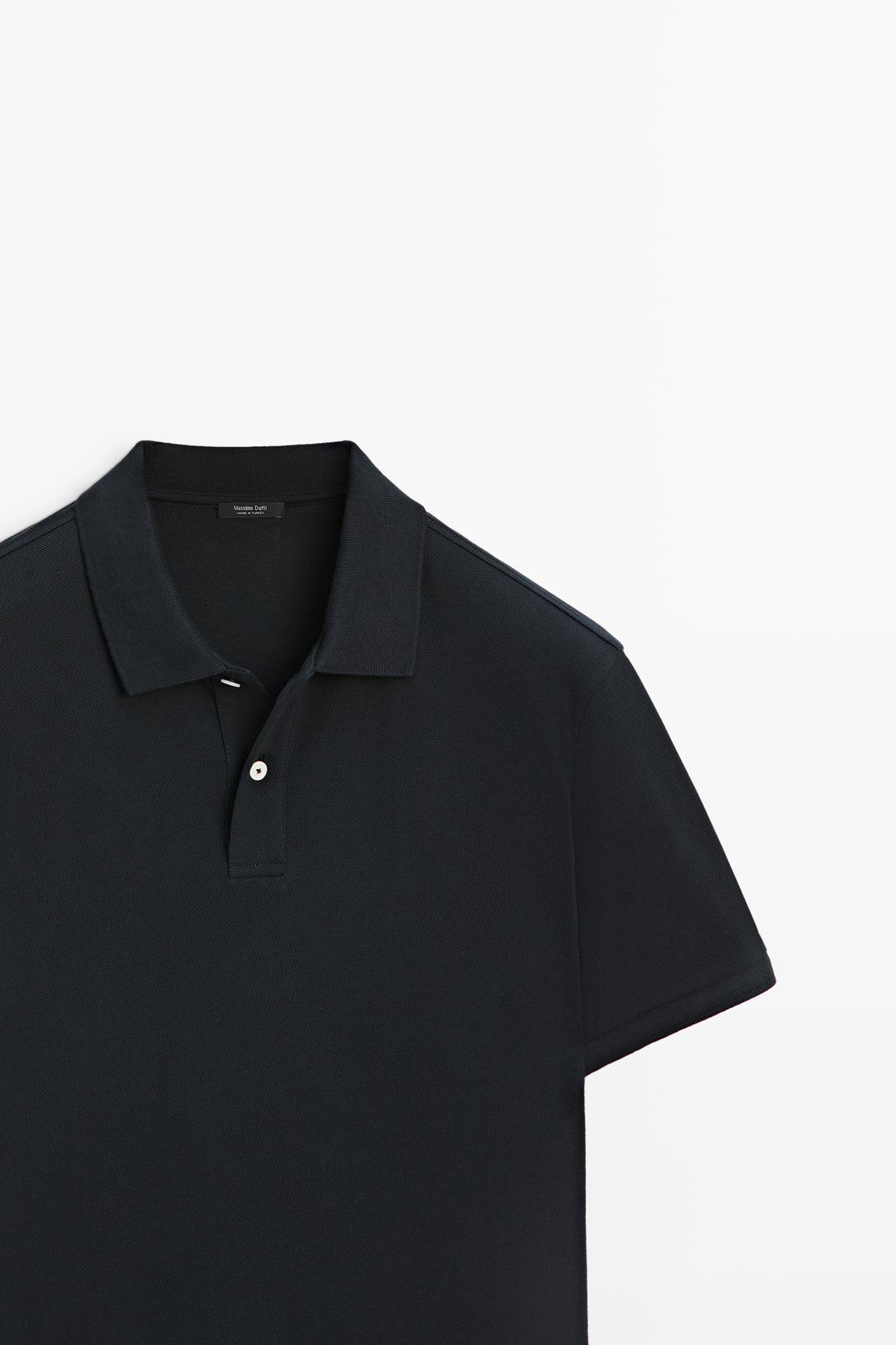 Micro-textured cotton piqué polo shirt — NAVY BLUE