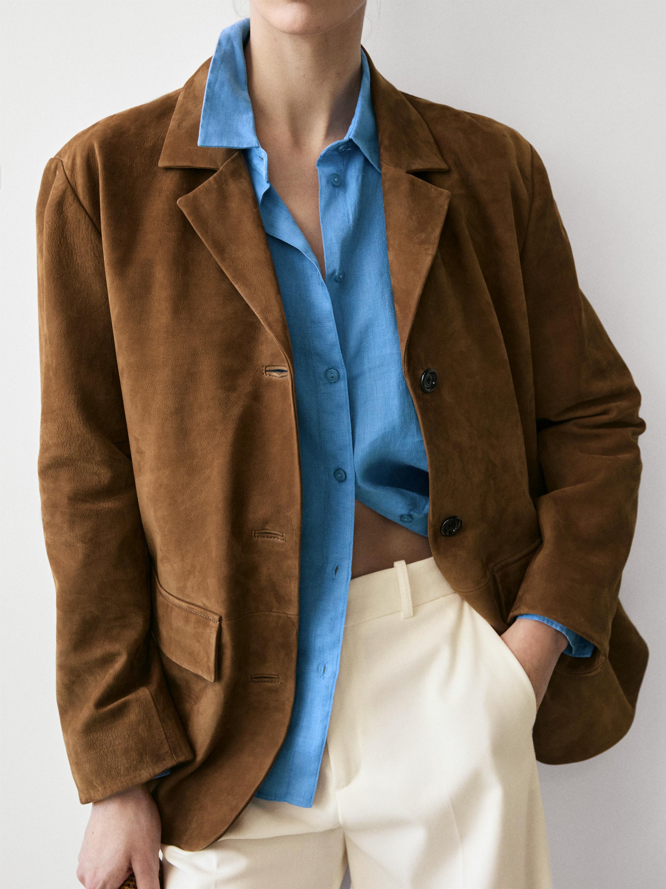 100% Suede lapel blazer — CAMEL