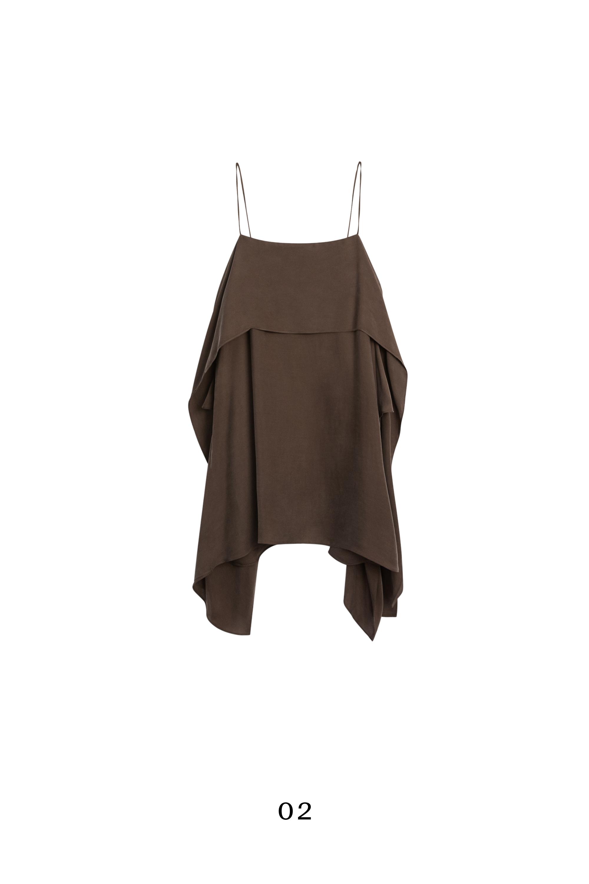 Strappy mini dress with ruffle detail — BROWN