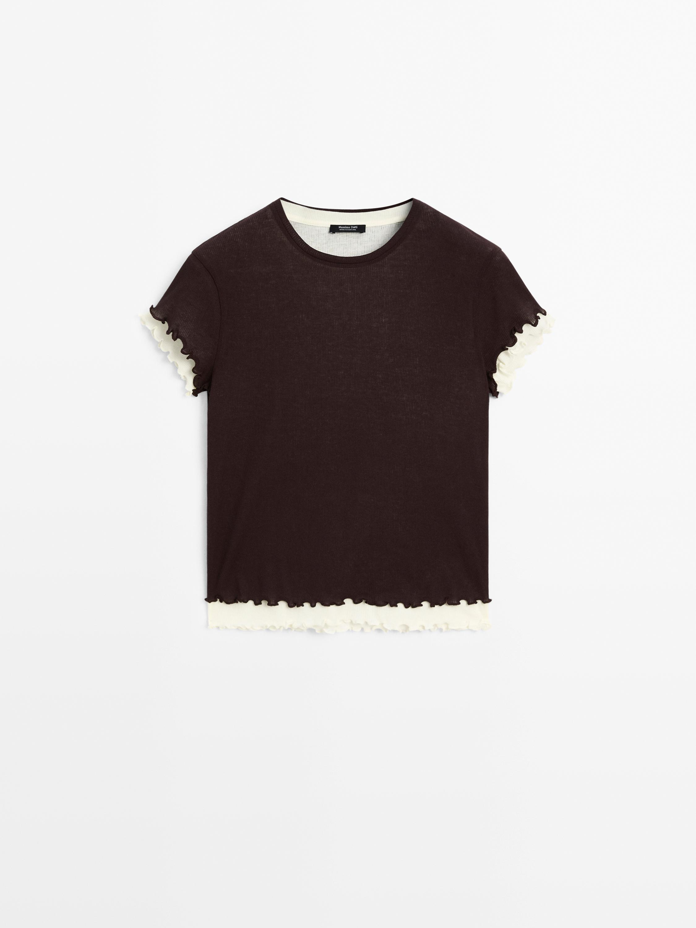 Double T-shirt with ruffled piping detail