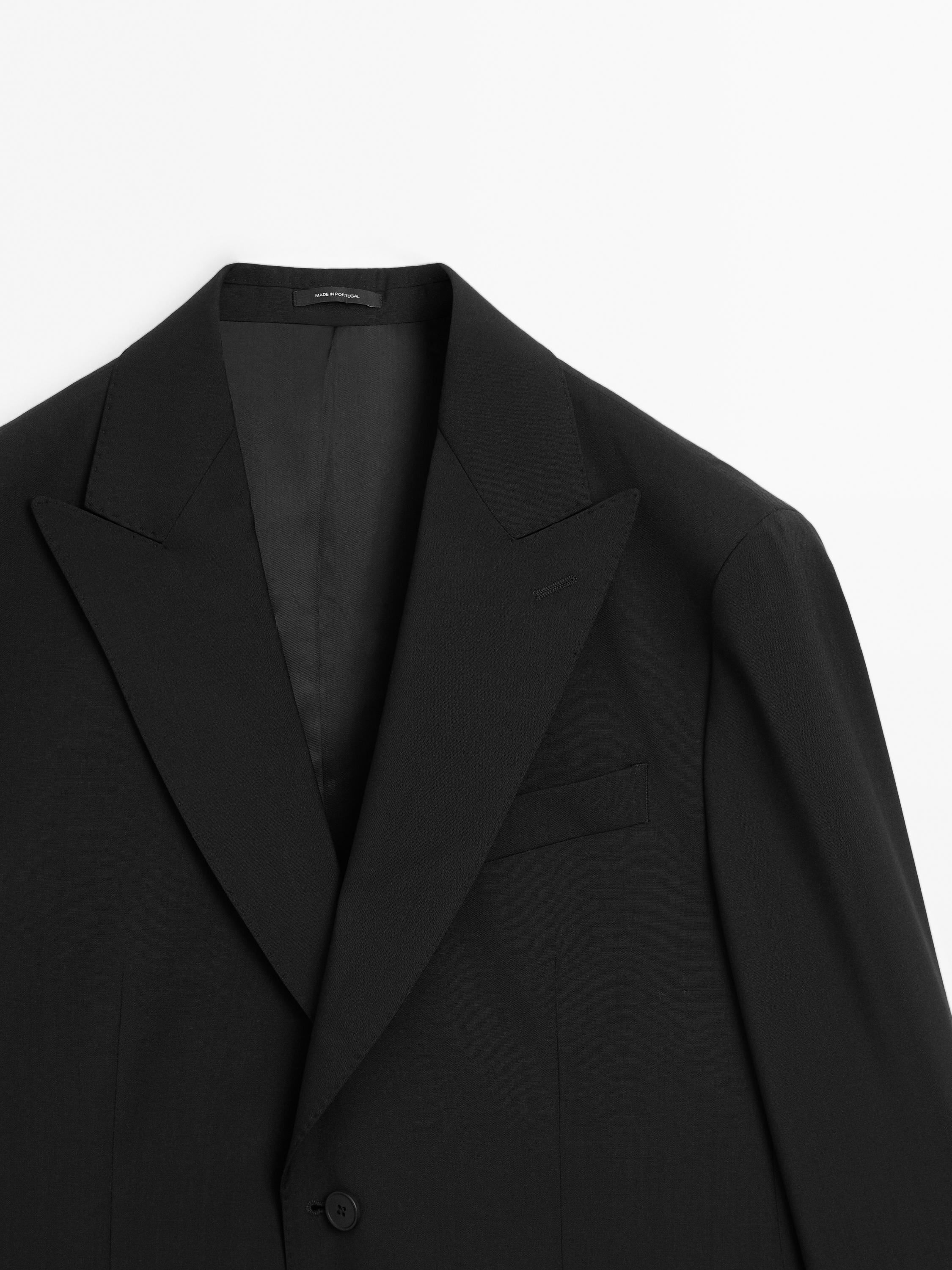 Plain 100% wool suit blazer — BLACK
