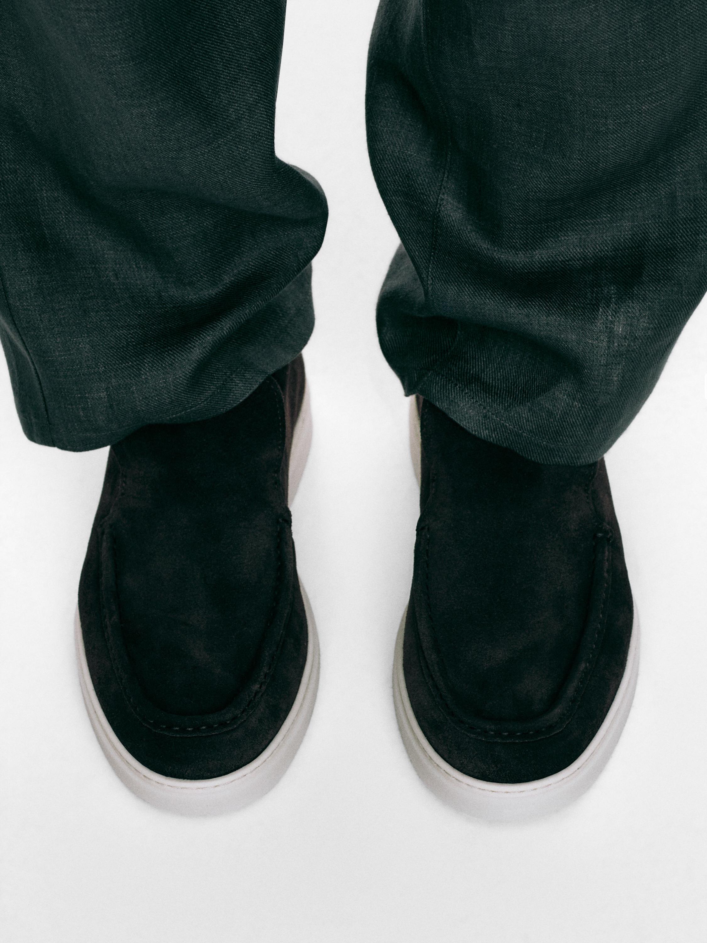 Split suede leather boot-style loafer — Dark blue