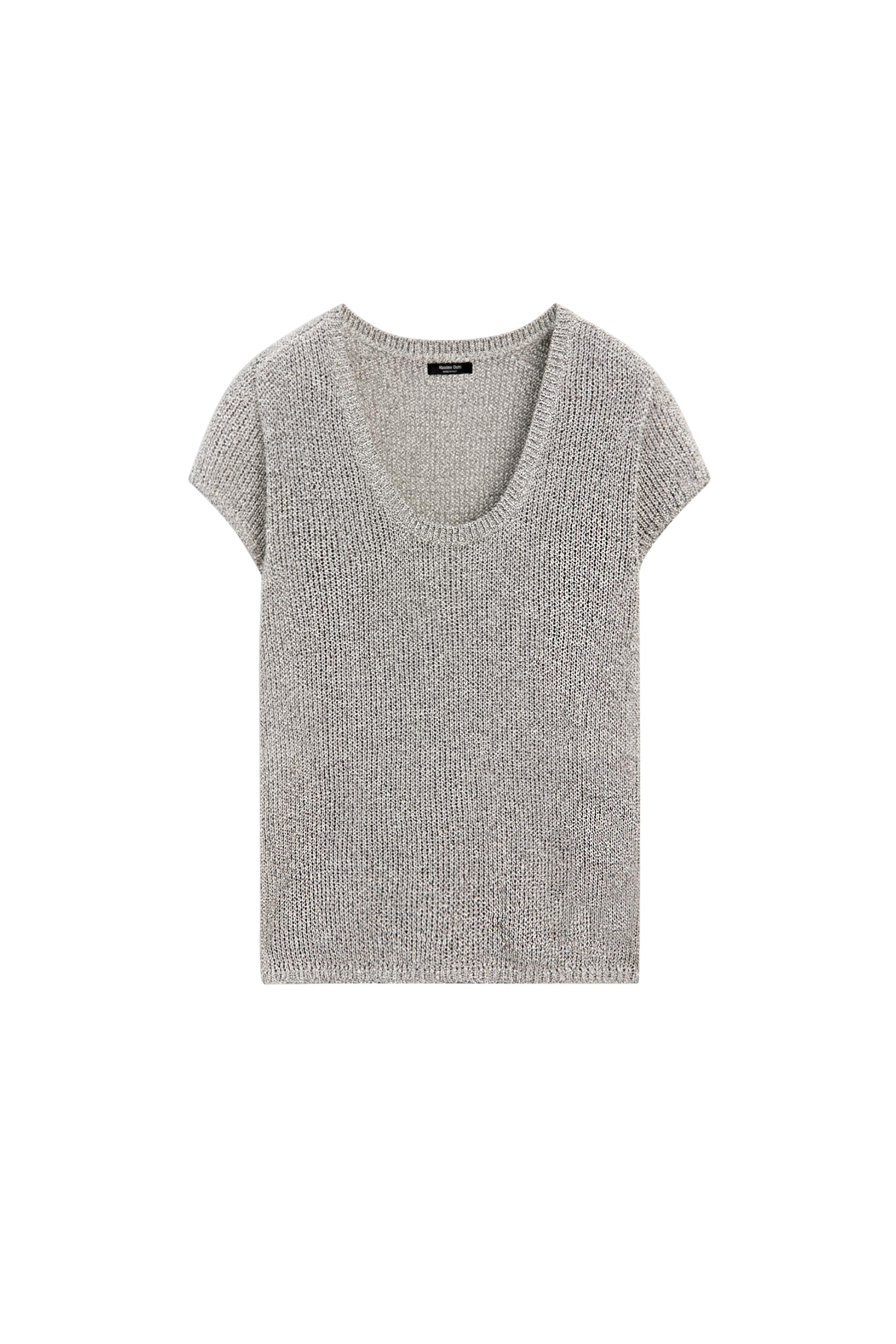 Short sleeve knit sweater with thread detail — PEARL GREY