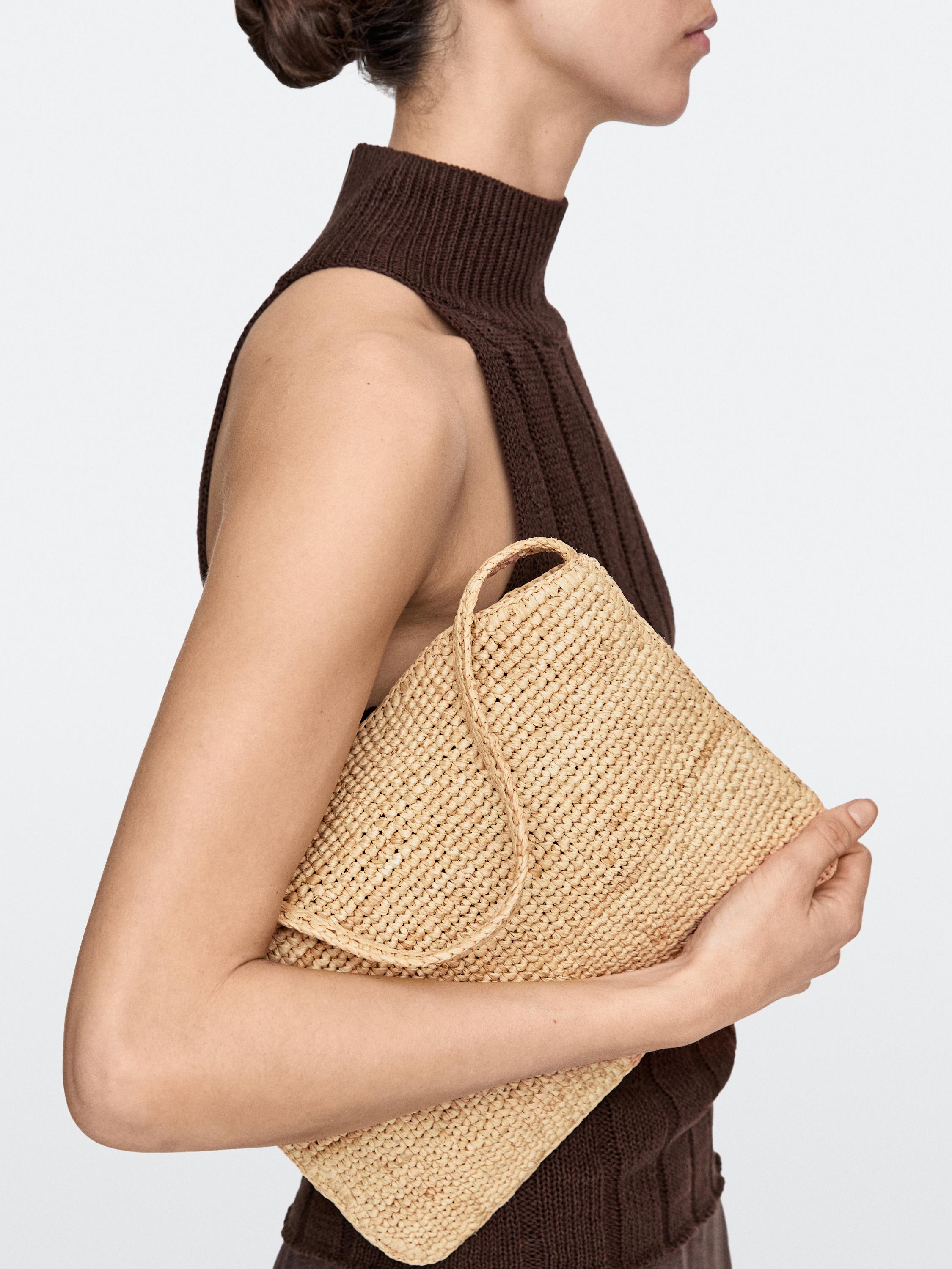 Small raffia shoulder bag — BEIGE
