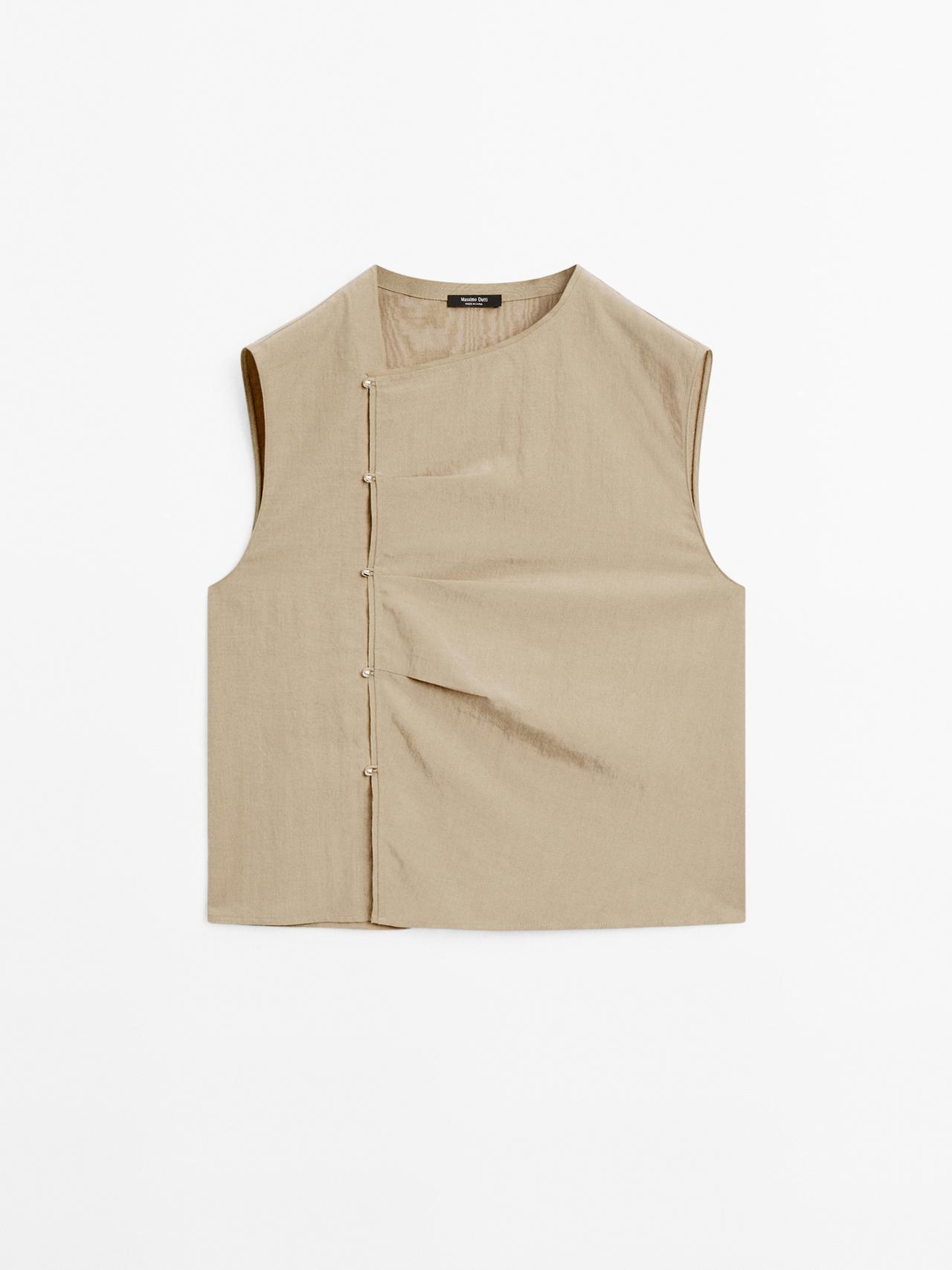 Massimo Dutti - Dame - Bluse Med Lukning I Siden Med Sølvfarvede Knapper - Tegl - Xs