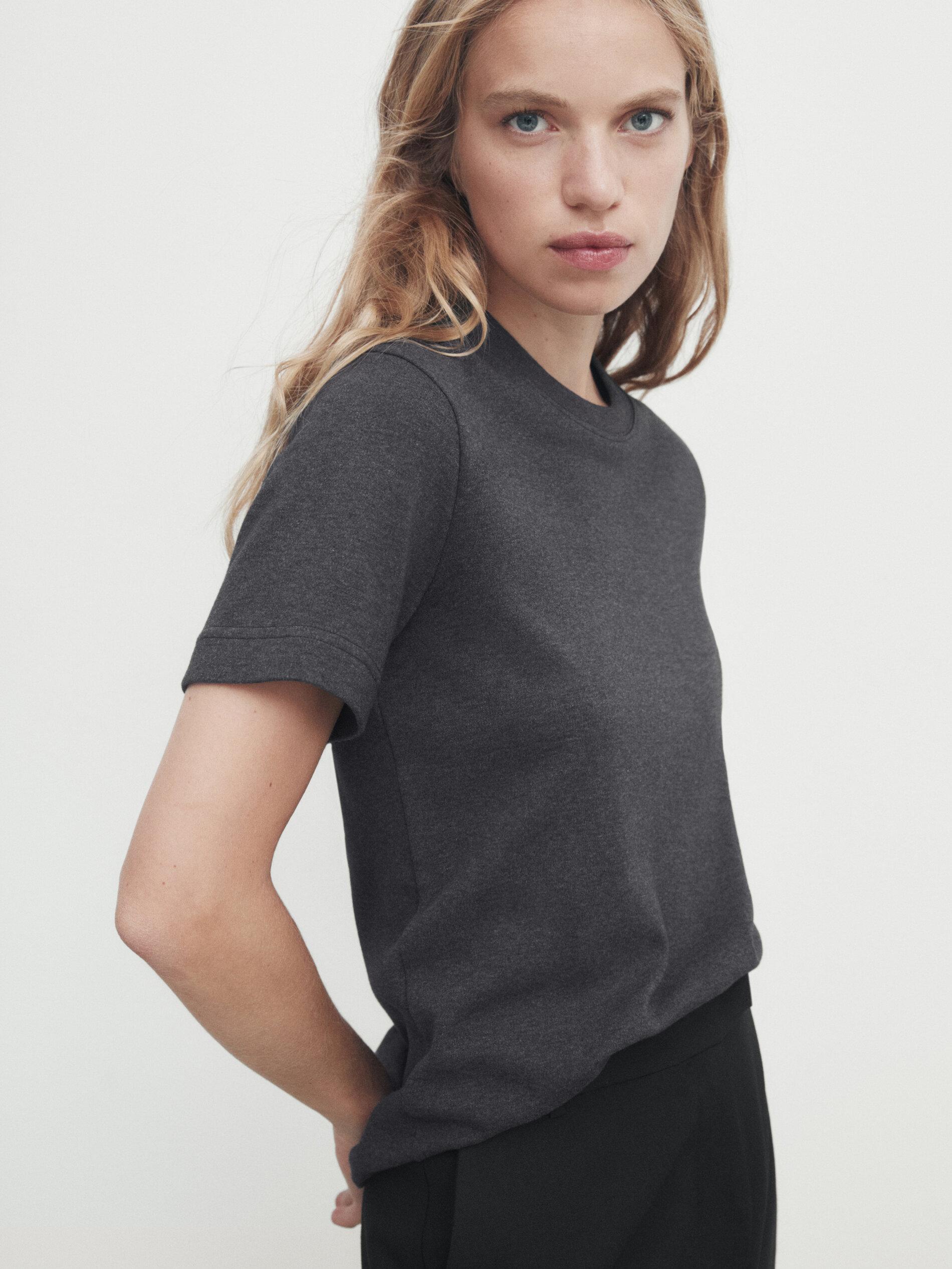100% cotton interlock crew neck T-shirt — ANTHRACITE GREY