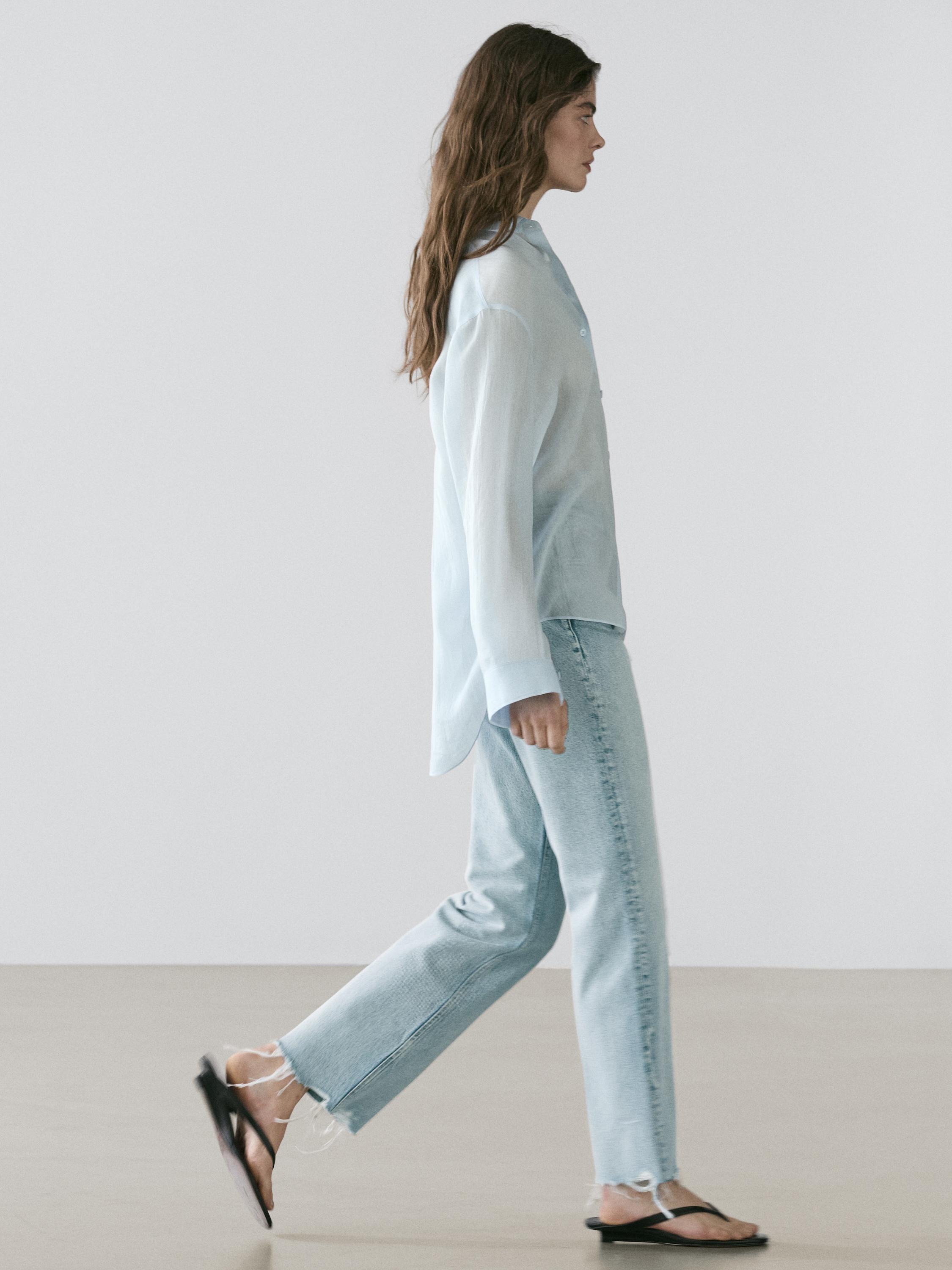 Flowing shirt with shirt collar — SKY BLUE