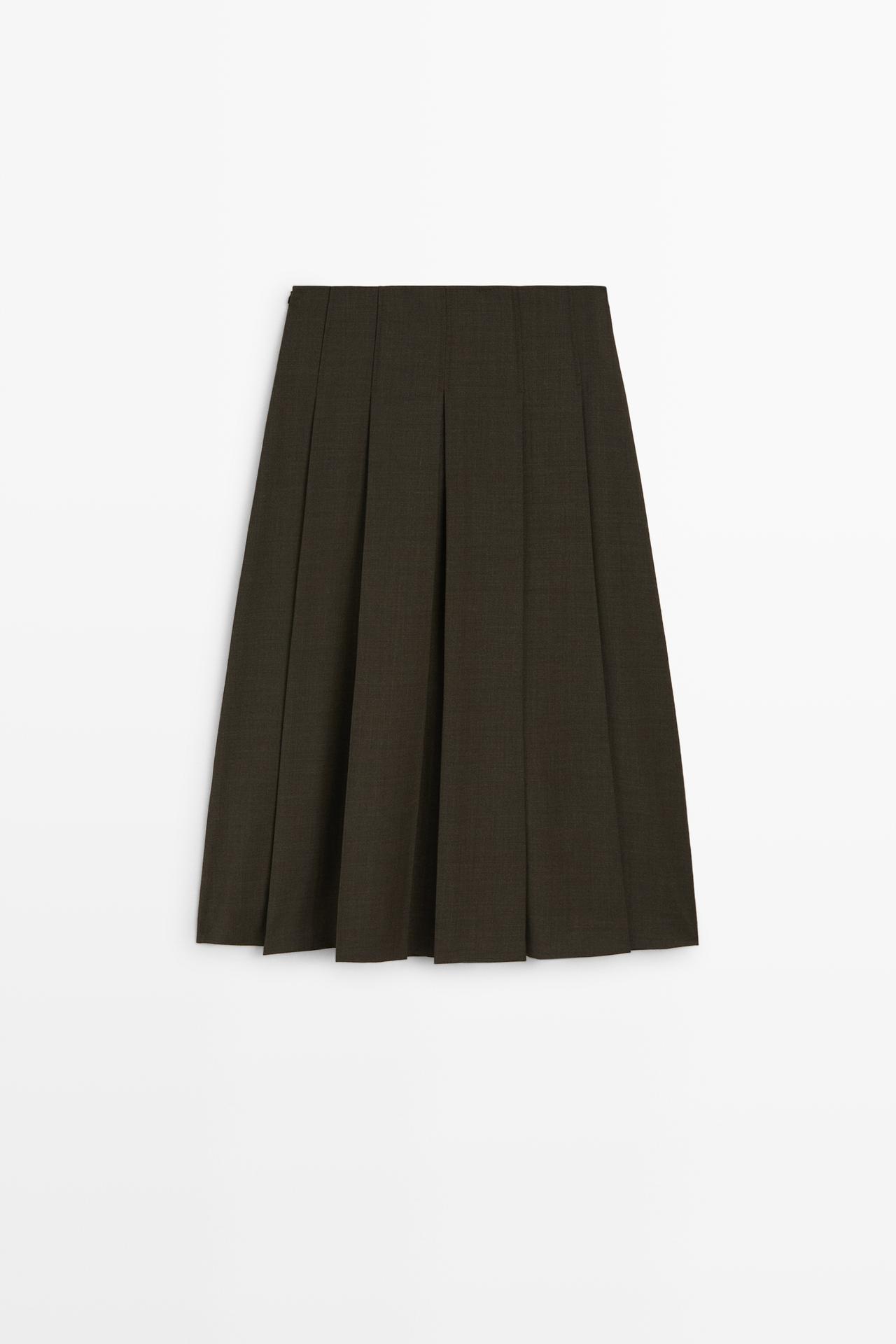 Pleated wool-blend midi skirt — BROWN