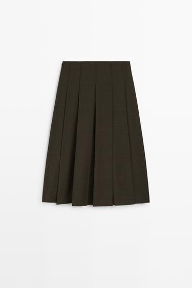 Pleated wool-blend midi skirt — BROWN 6