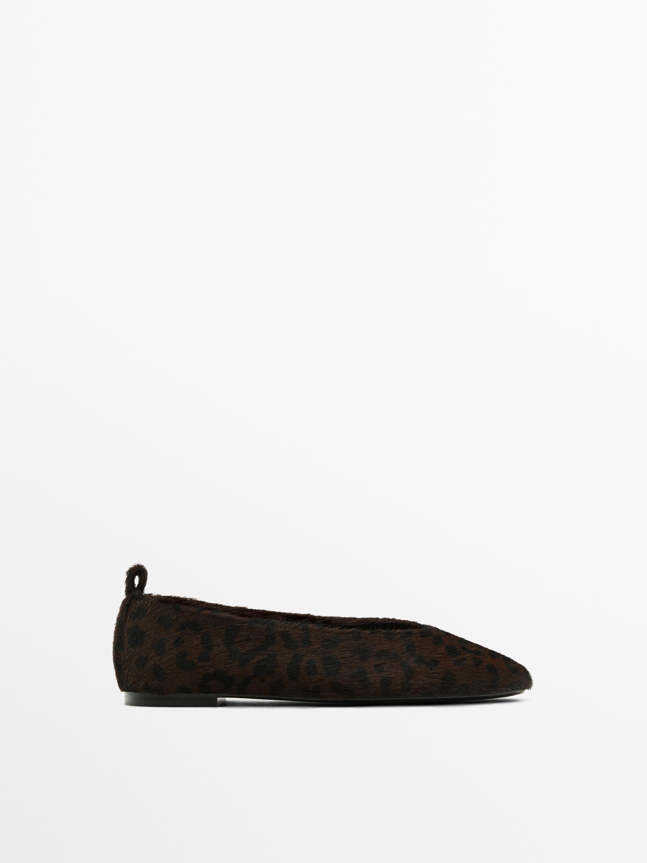 Printed faux fur ballet flats
