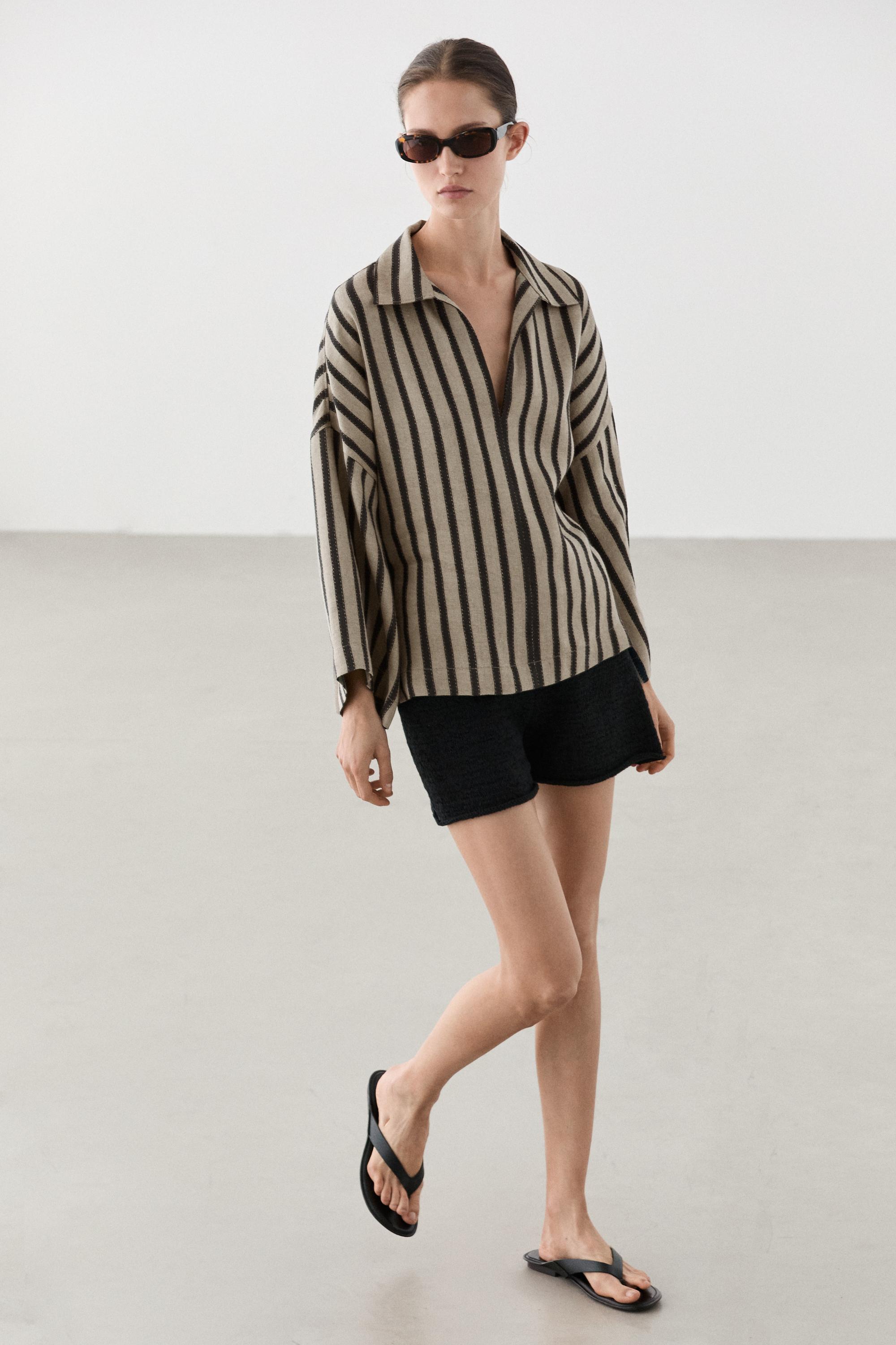 Short cotton blend knit Bermuda shorts — BLACK