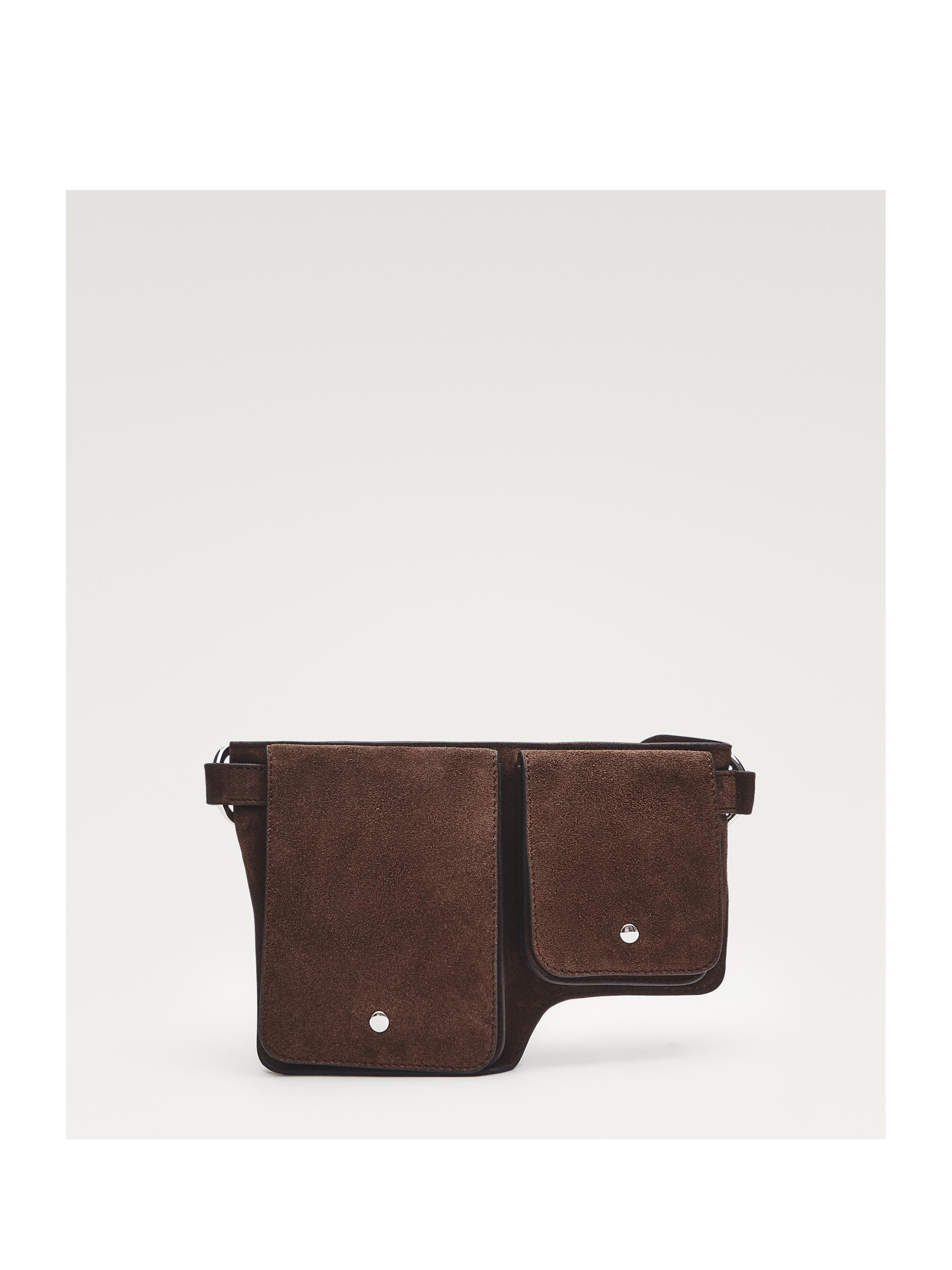 Split leather double compartment belt bag — MINK