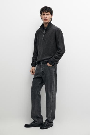 Mock neck knit sweater with zip — CHARCOAL 1
