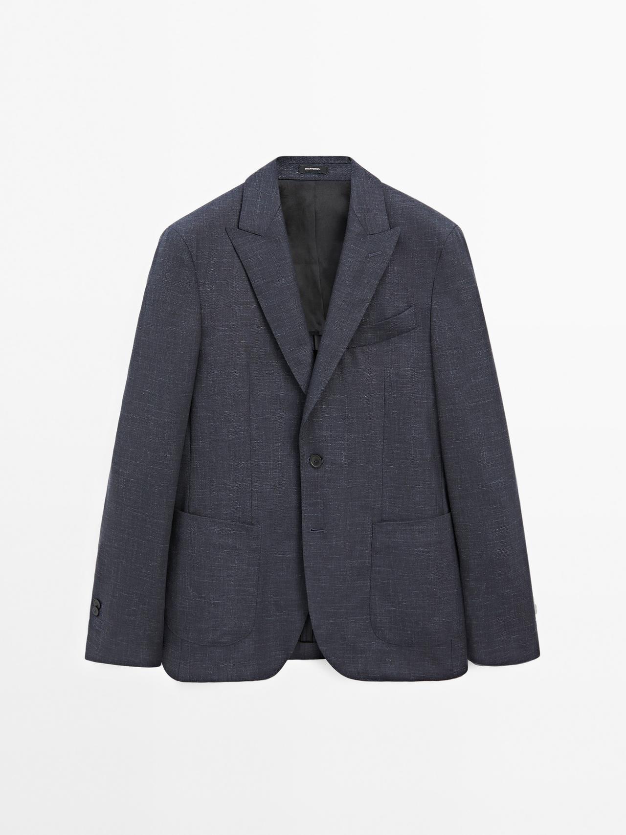 Massimo Dutti - Herre - Elegant Blazer I Uldblanding - Marineblå - 56