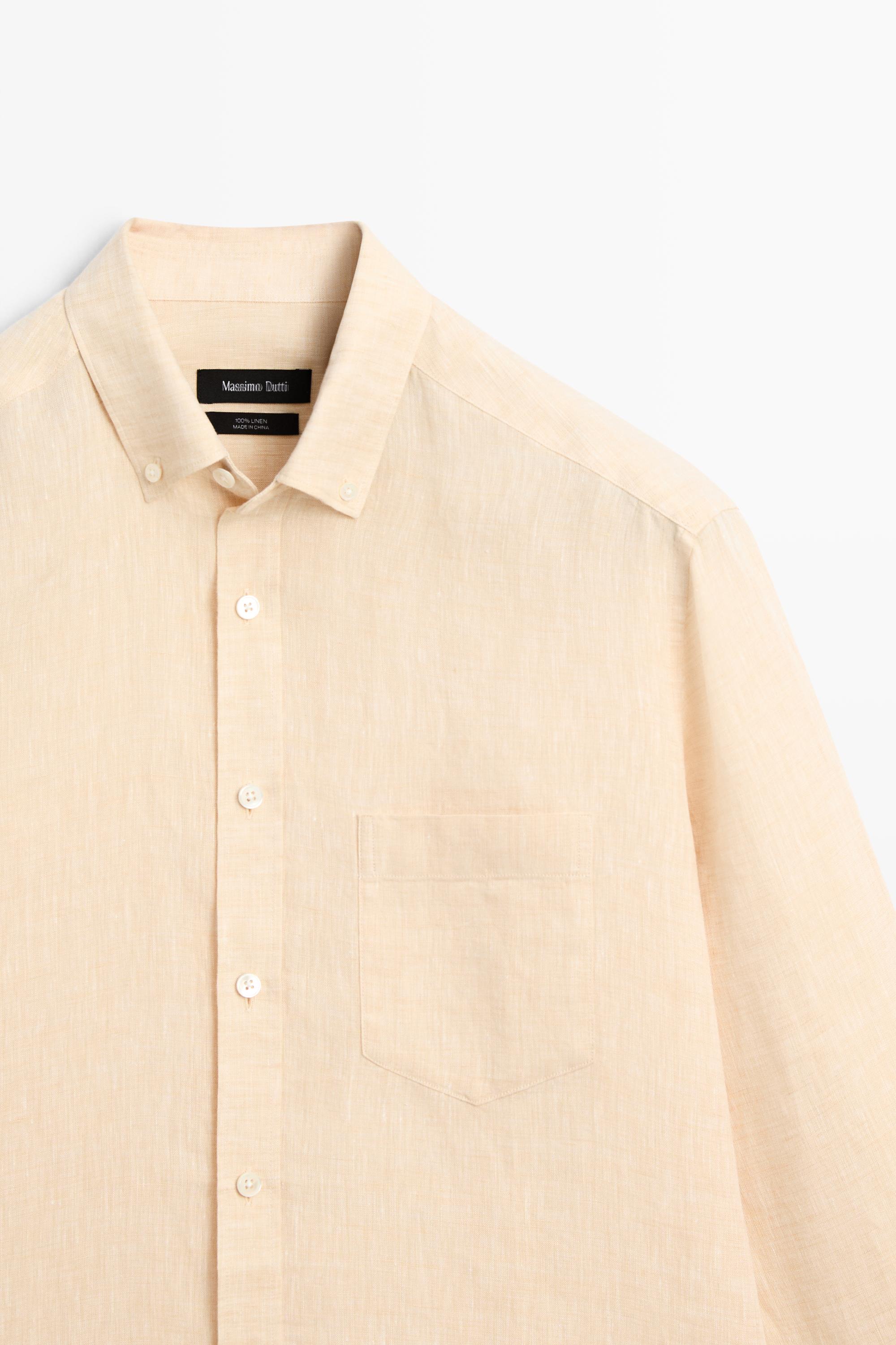 Regular fit 100% linen patch pocket shirt — DARK ORANGE
